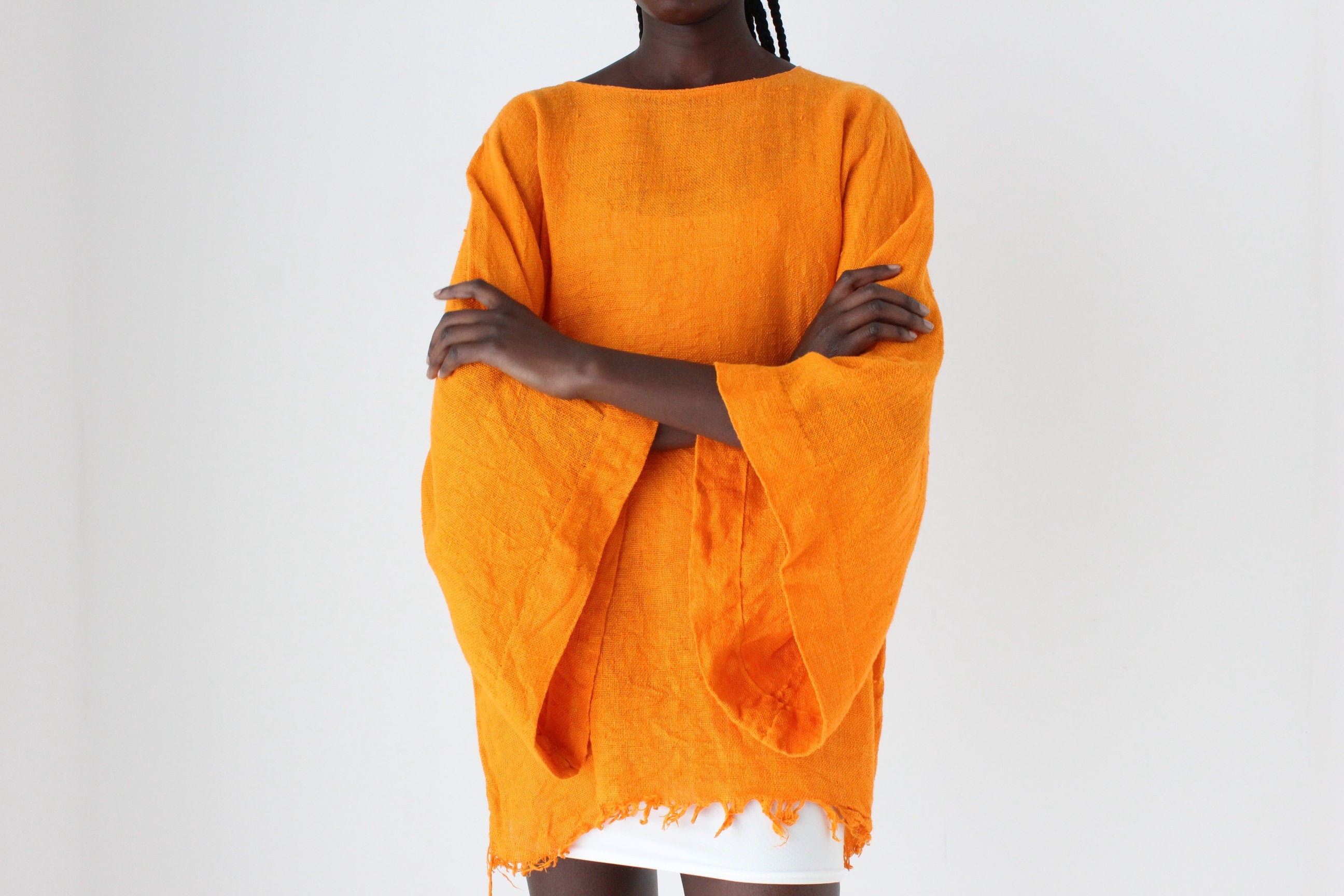 90s Relaxed Flax Flare Sleeve Smock