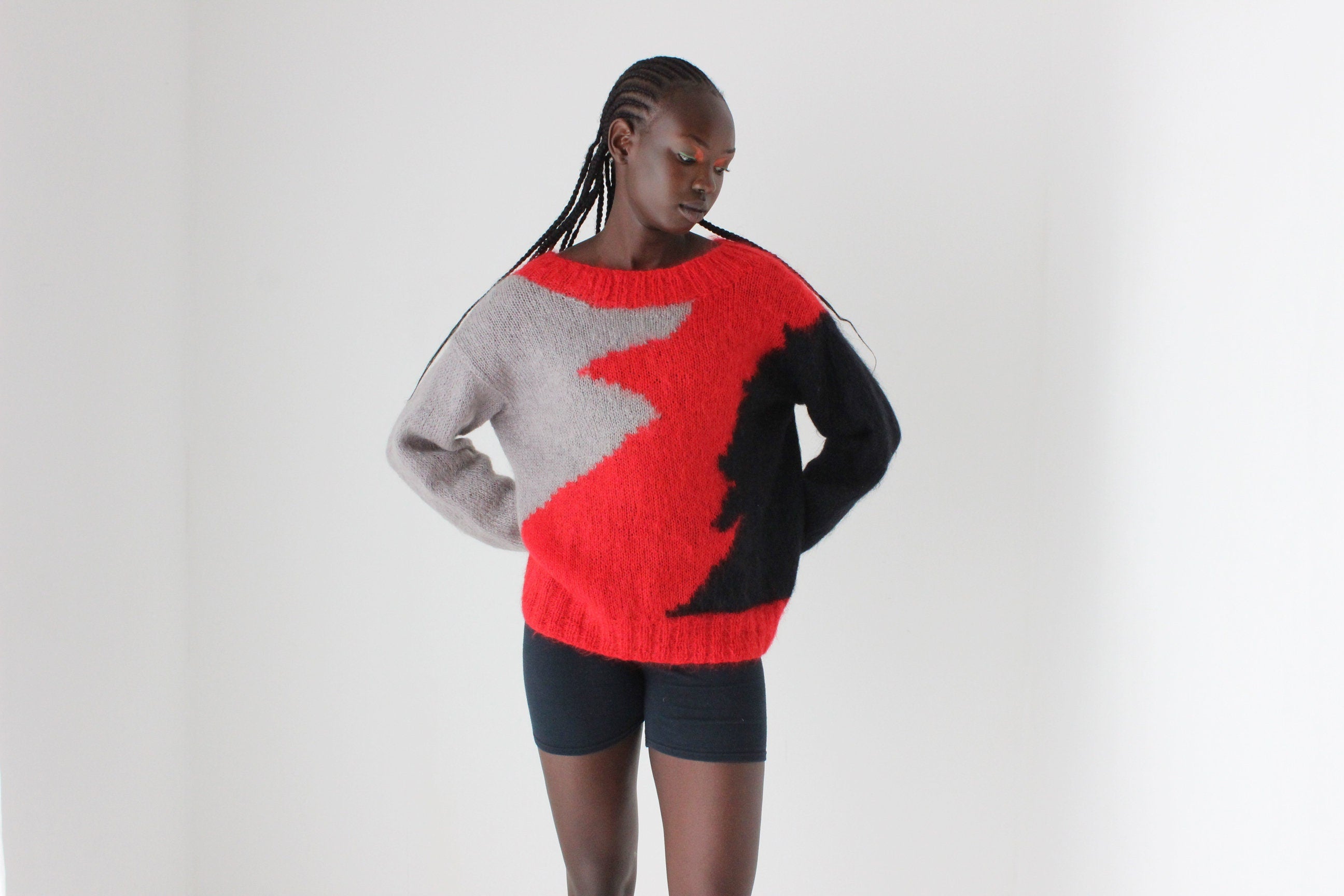 Hand Knit 80s Bold Modernist Mohair Sweater