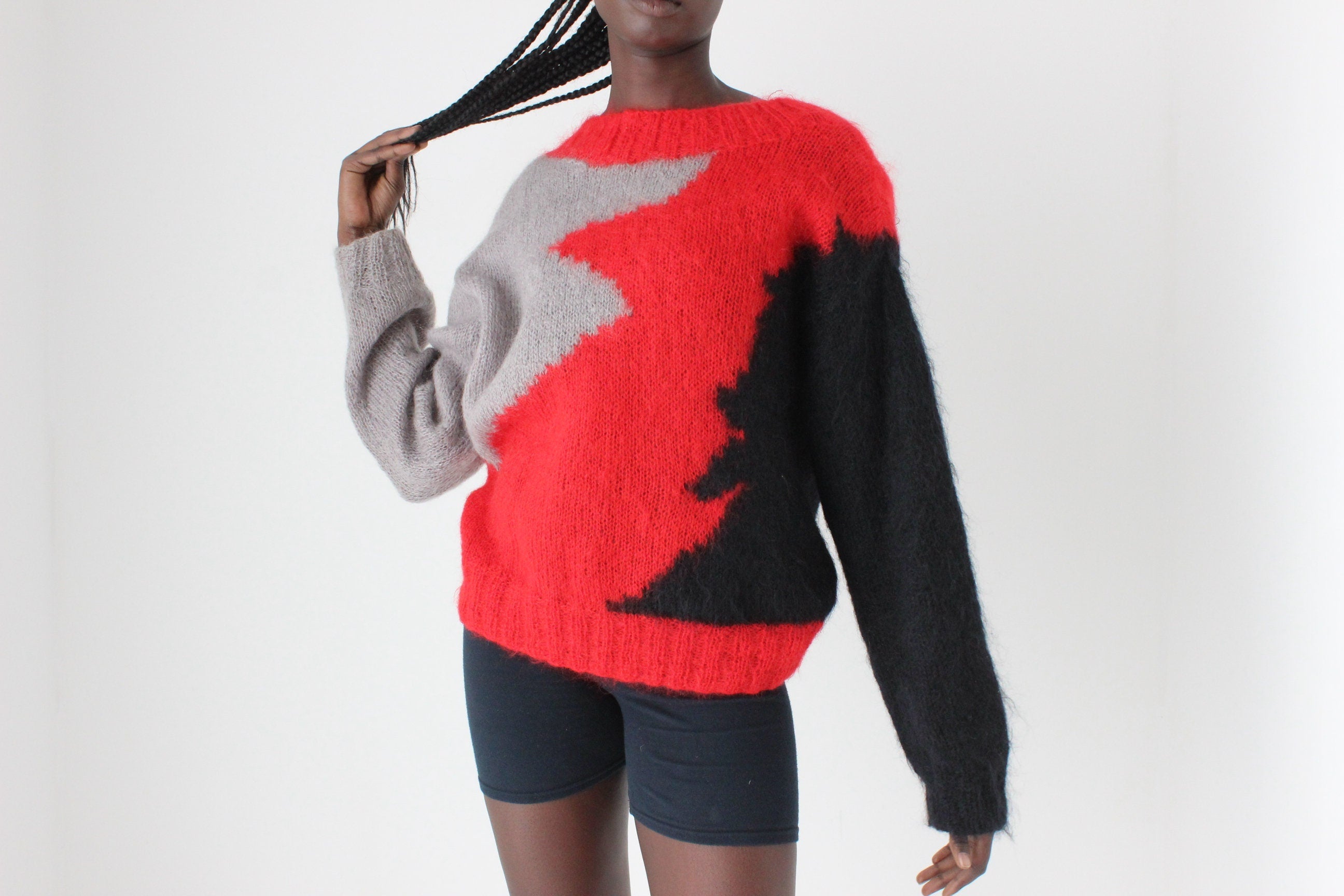 Hand Knit 80s Bold Modernist Mohair Sweater