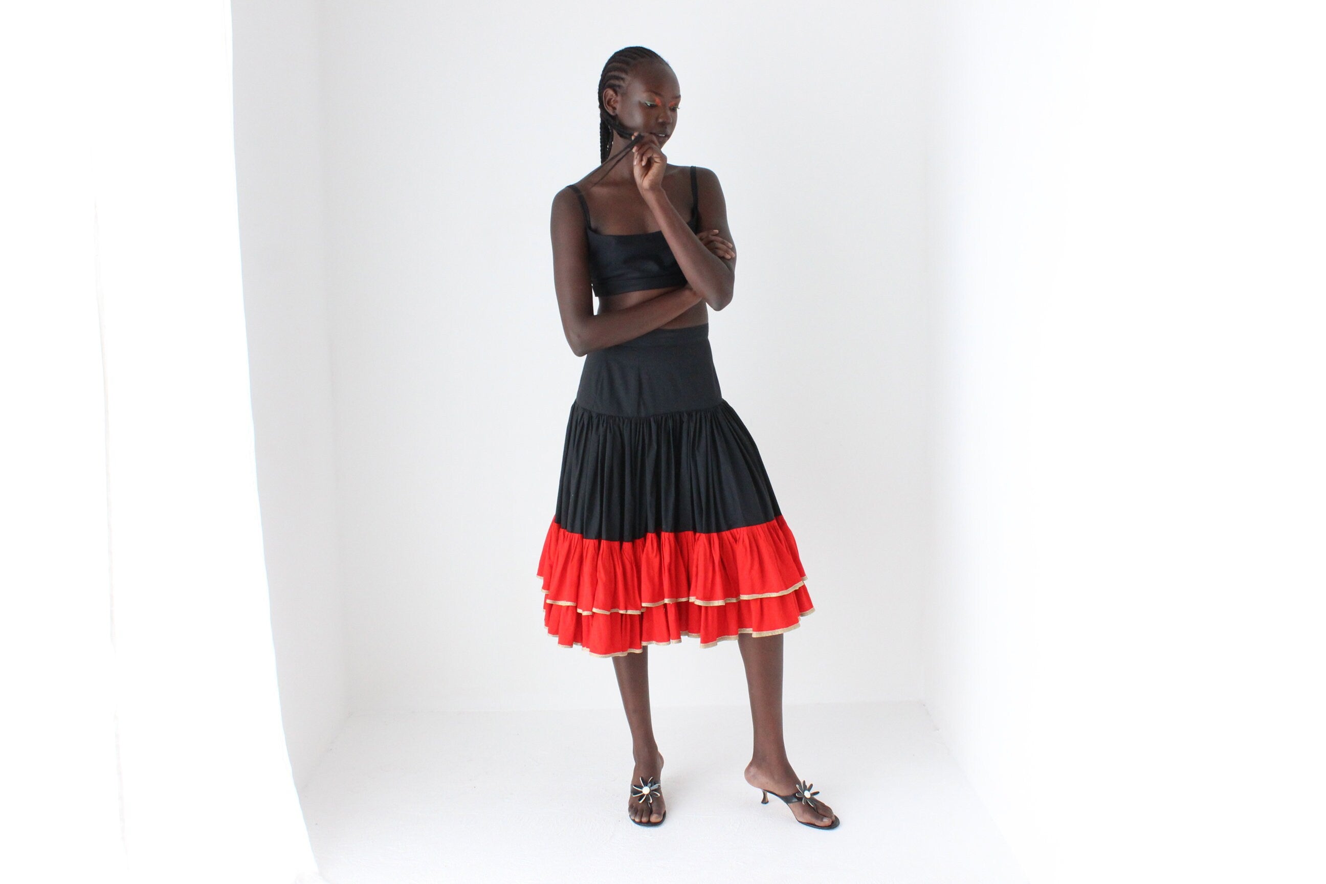 80s Dramatic Flamenco Style Ruffle Skirt