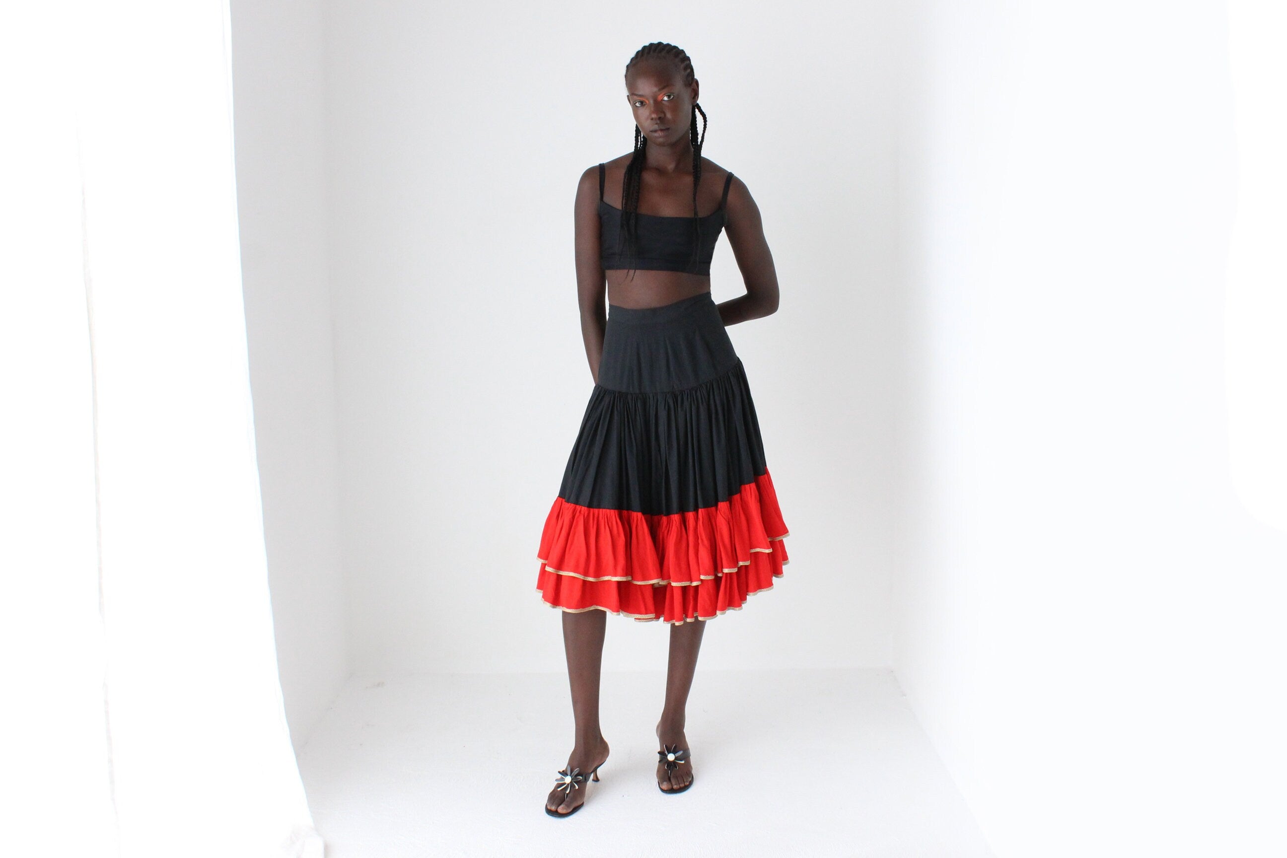 80s Dramatic Flamenco Style Ruffle Skirt