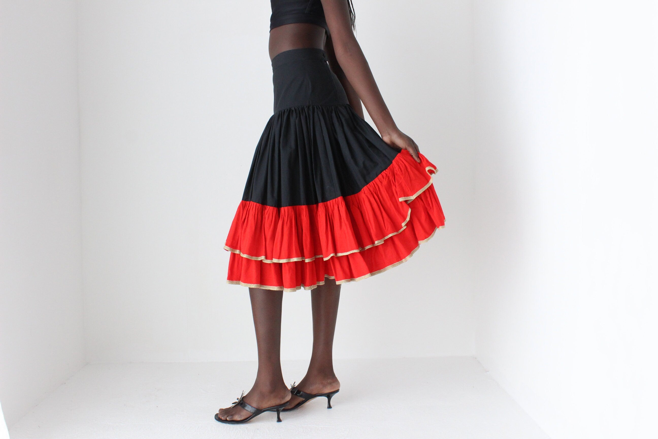 80s Dramatic Flamenco Style Ruffle Skirt