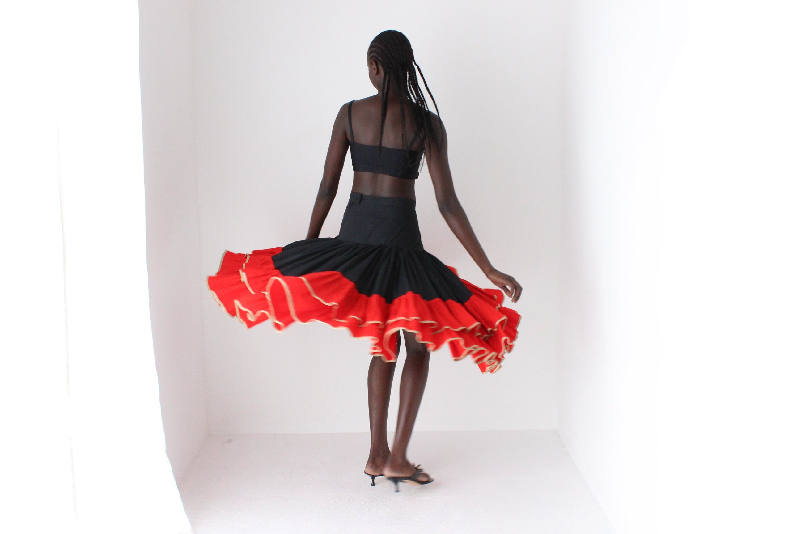 80s Dramatic Flamenco Style Ruffle Skirt
