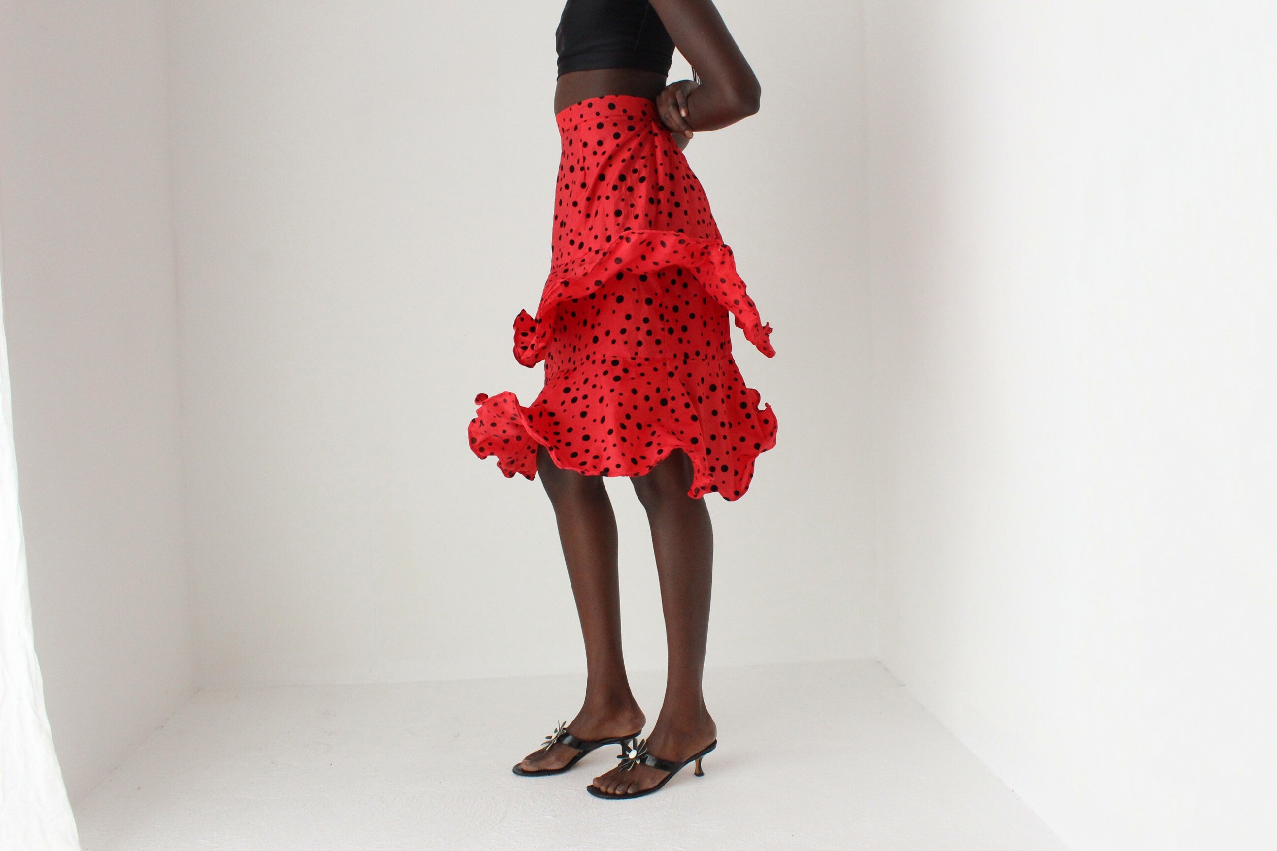 80s Wired Sculptural Ruffle Taffeta Skirt