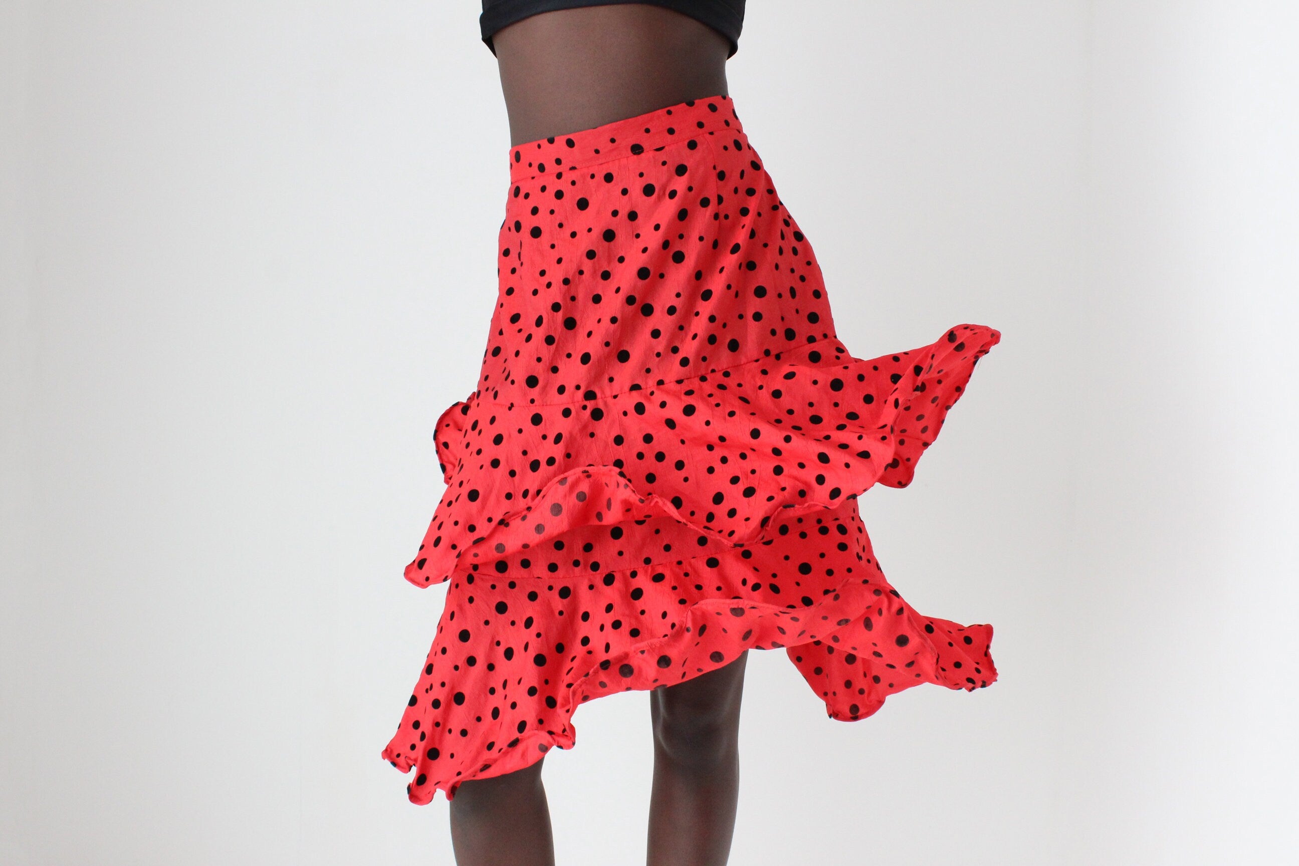 80s Wired Sculptural Ruffle Taffeta Skirt