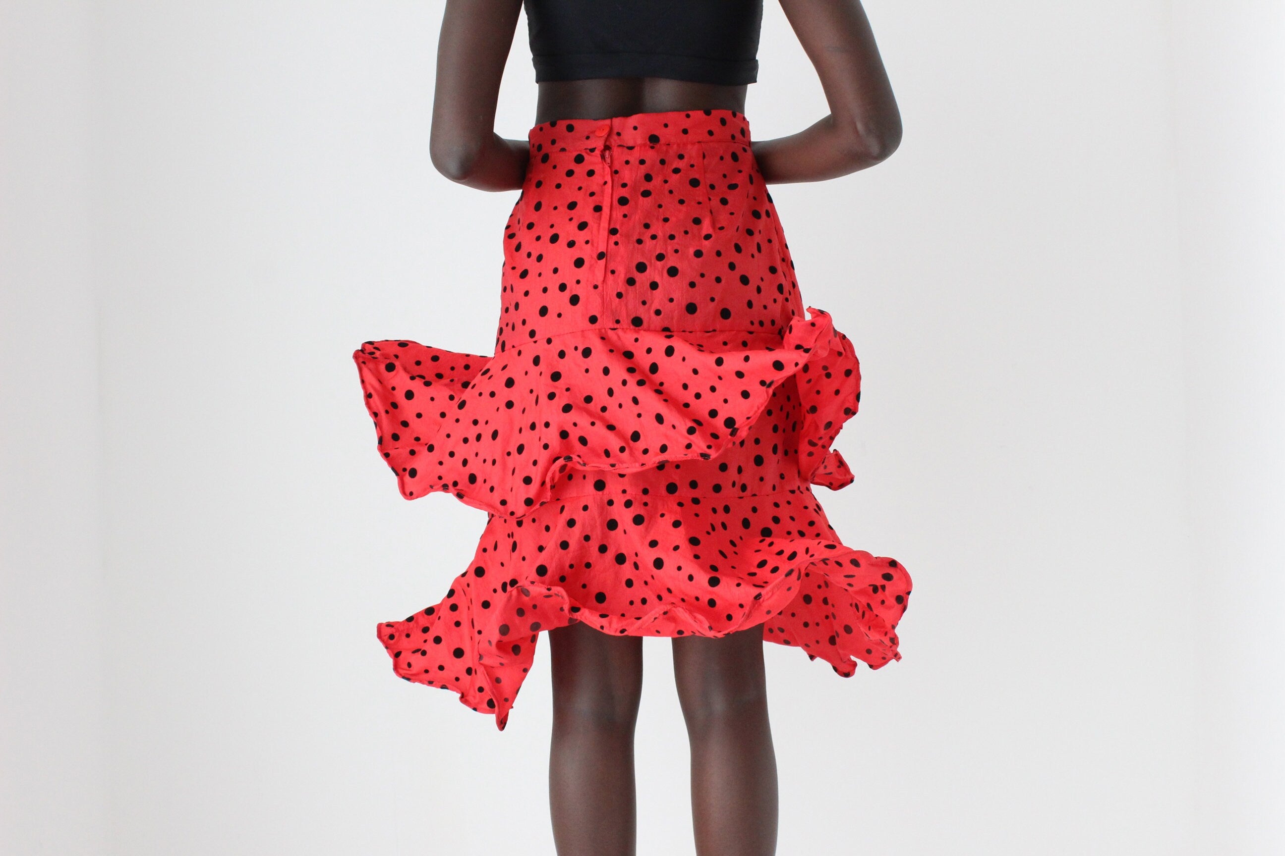 80s Wired Sculptural Ruffle Taffeta Skirt