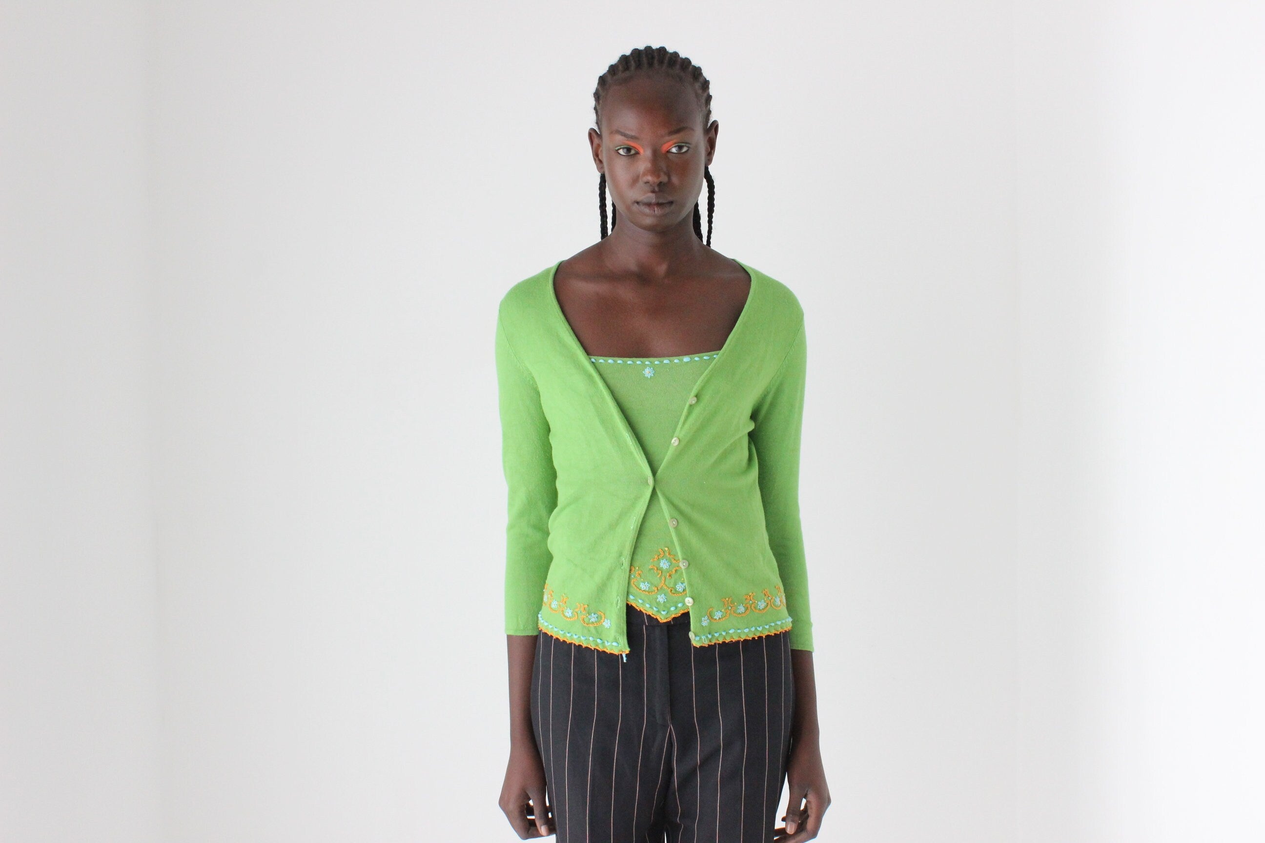 90s Embroidered Knit Tank & Cardigan Two Piece Set