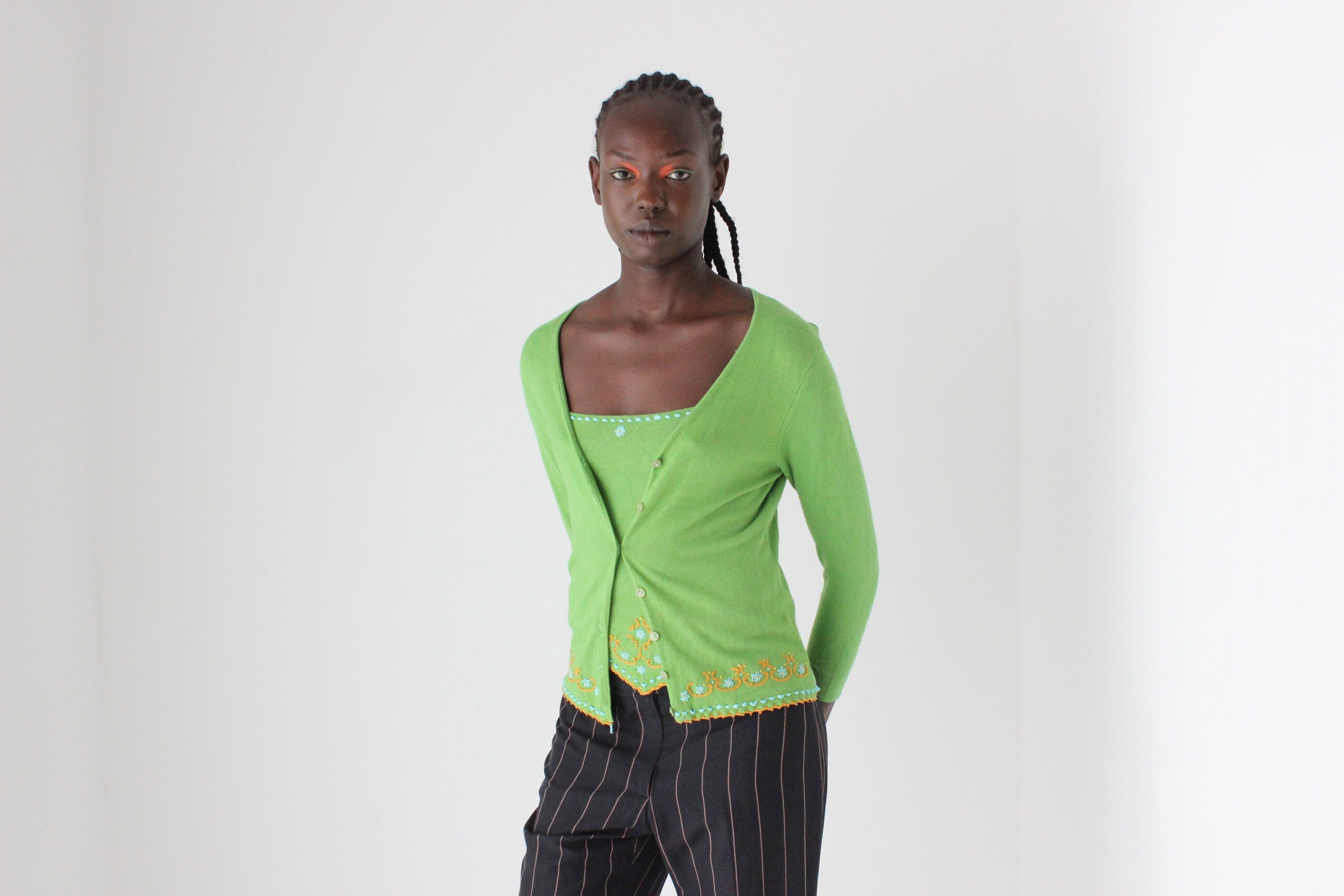 90s Embroidered Knit Tank & Cardigan Two Piece Set