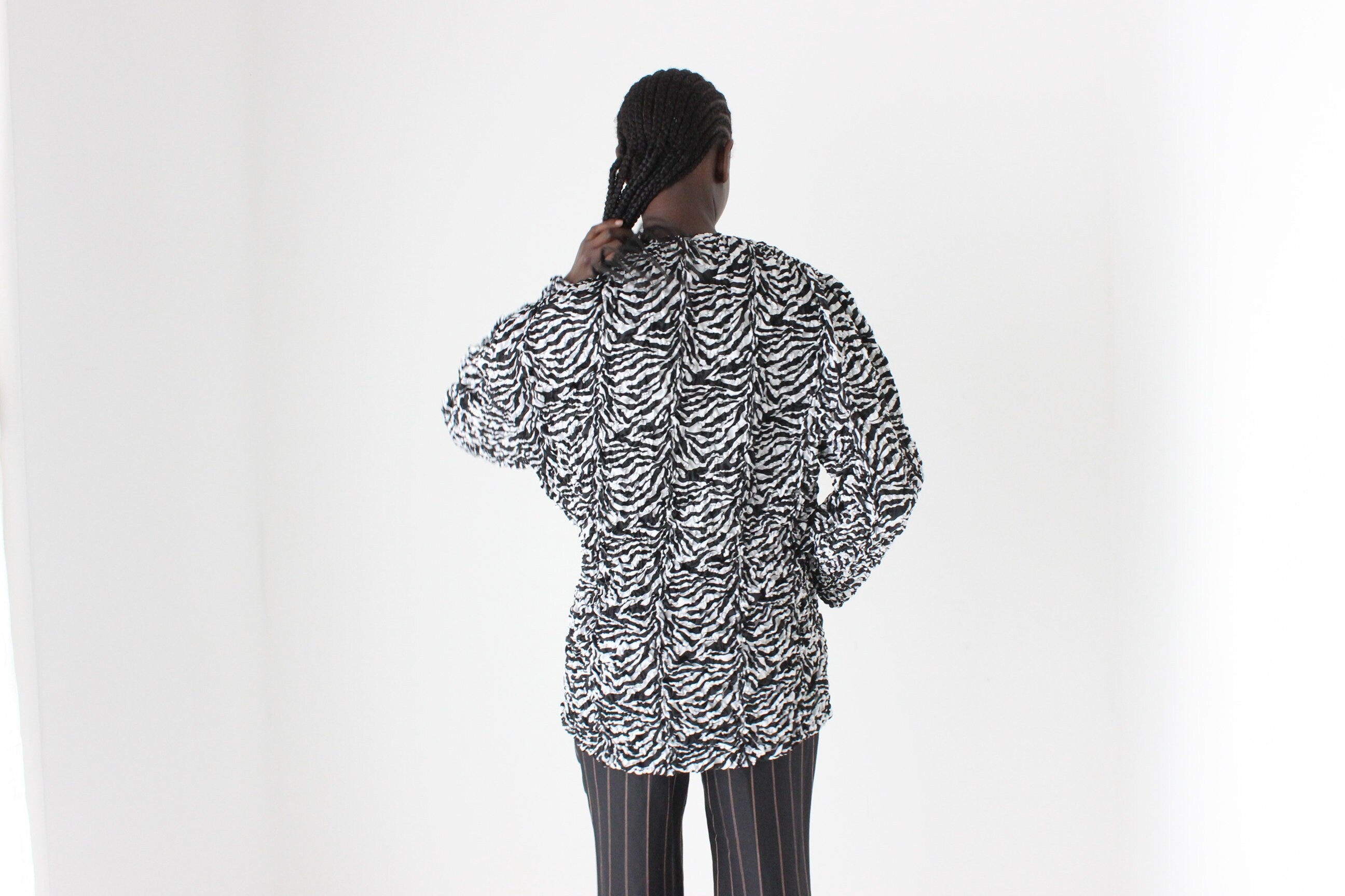 2000s Popcorn Stretch Zip Front Cocoon Jacket / Top