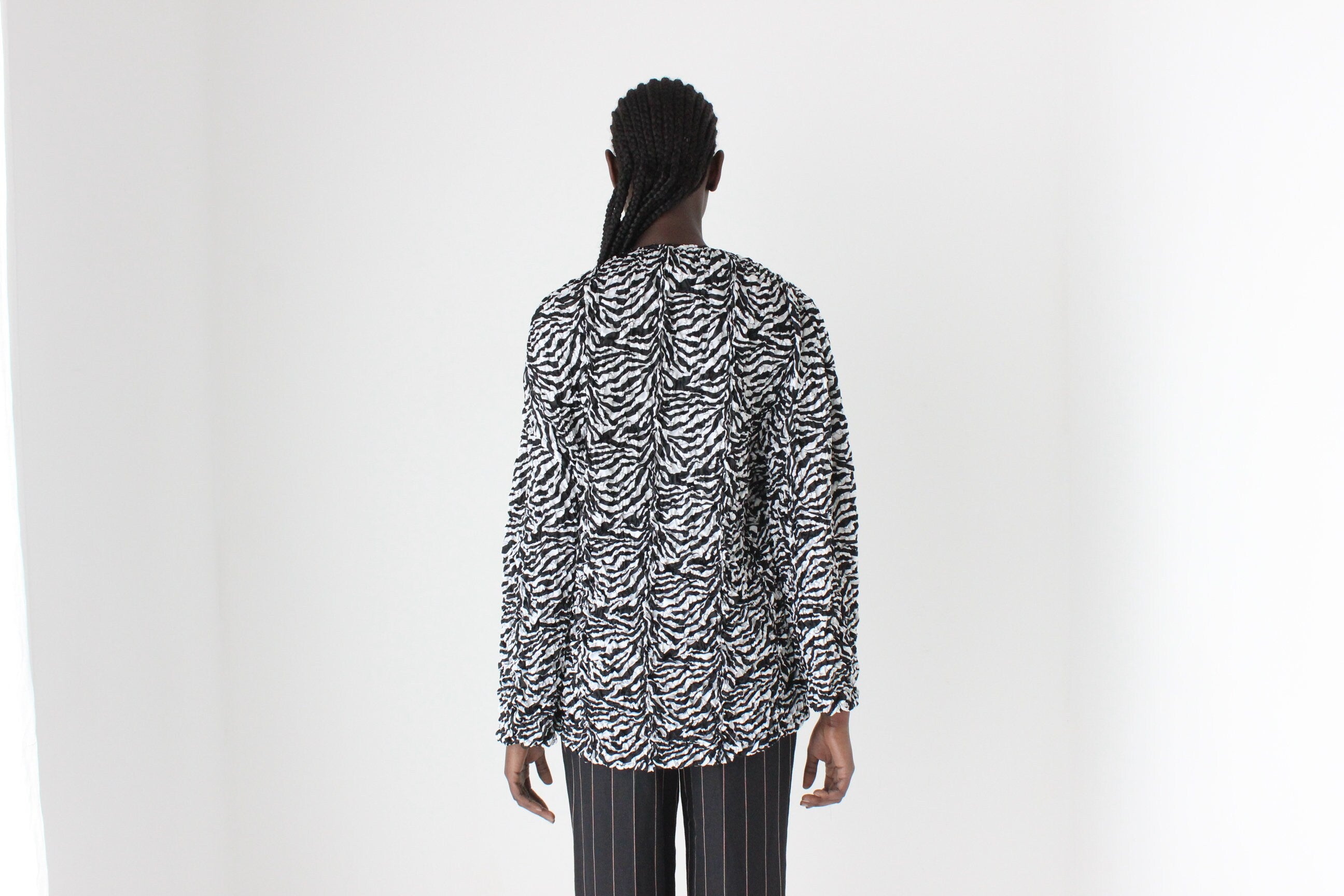 2000s Popcorn Stretch Zip Front Cocoon Jacket / Top