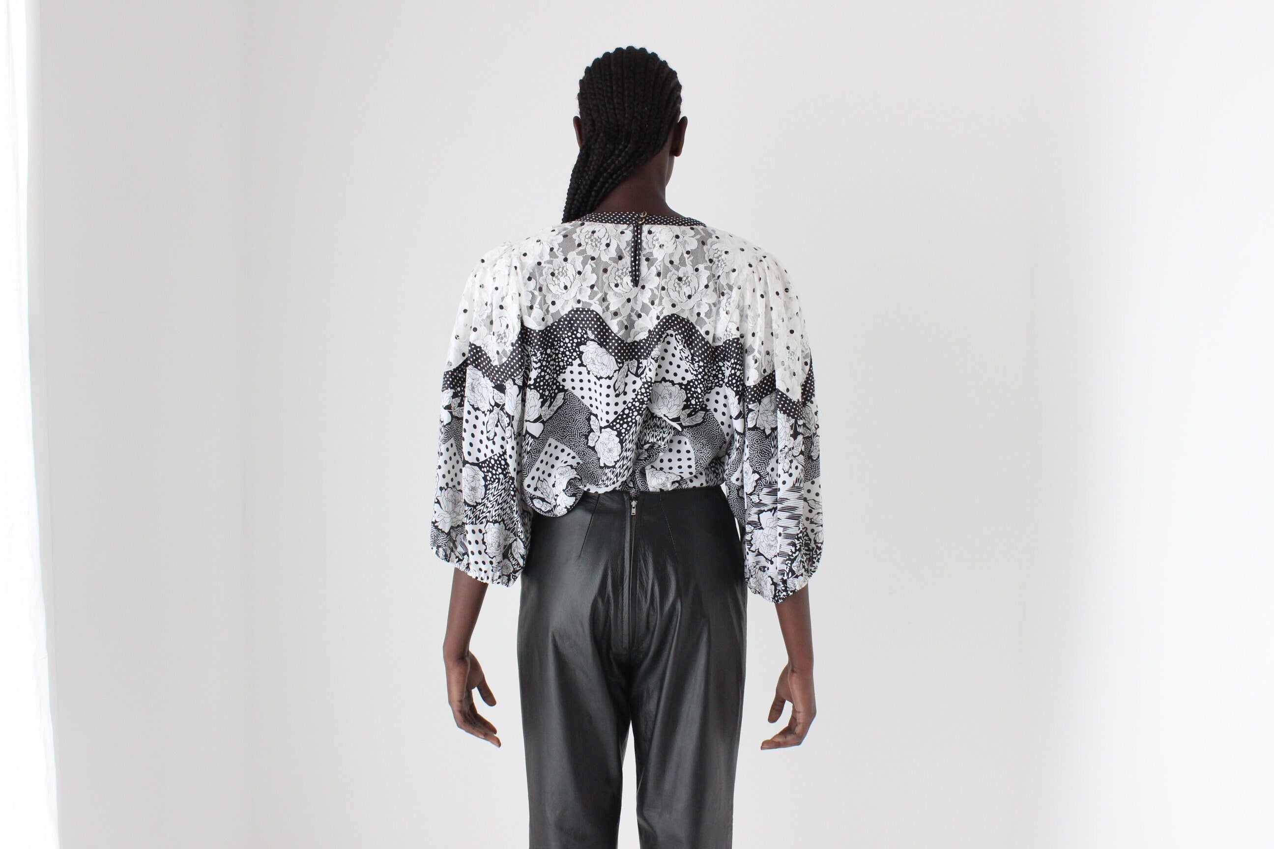 Maximalist 80s Diane Fres Georgette Lace / Polka Dot / Floral Top