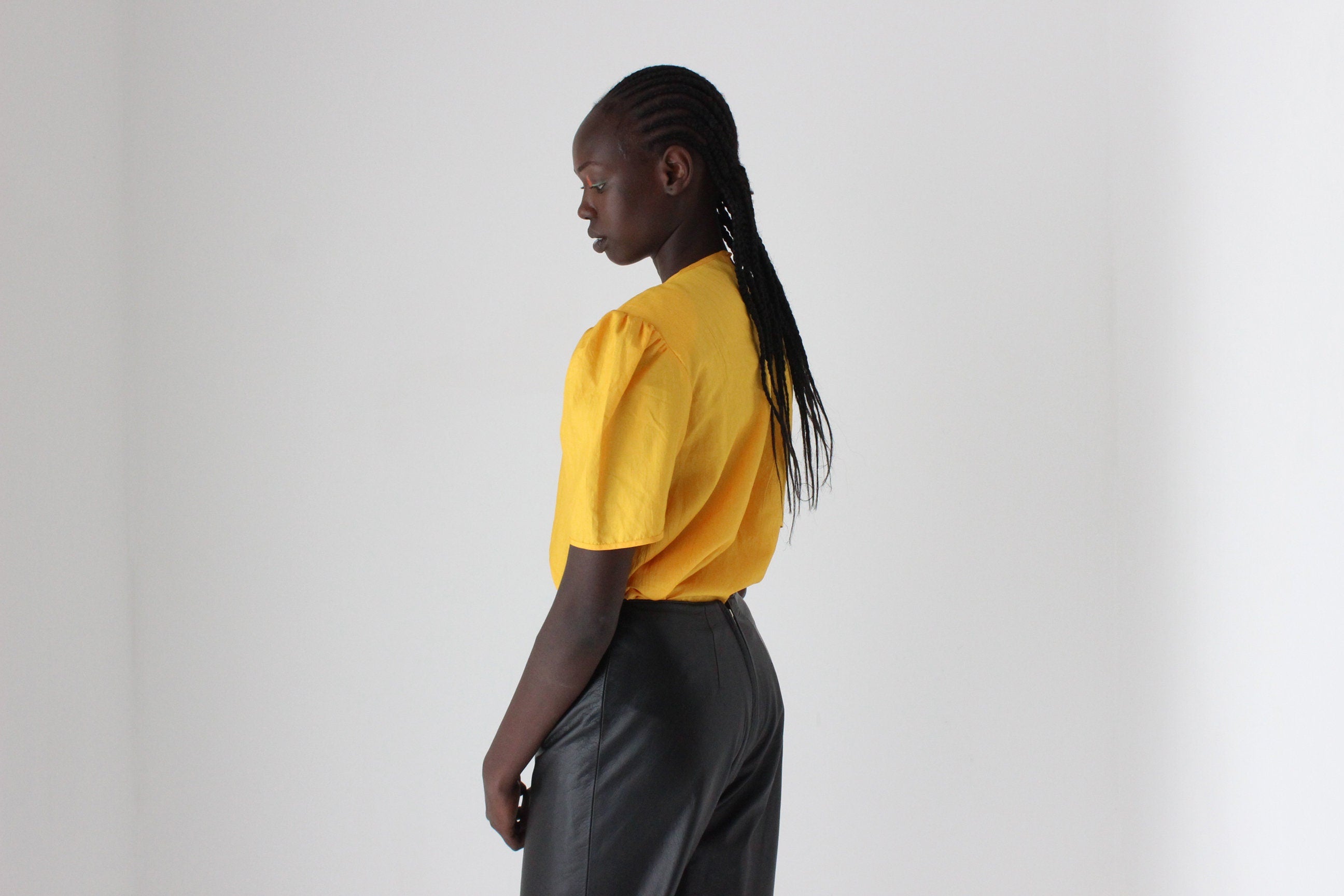 80s Sunshine Yellow Puff Parachute Taffeta Top