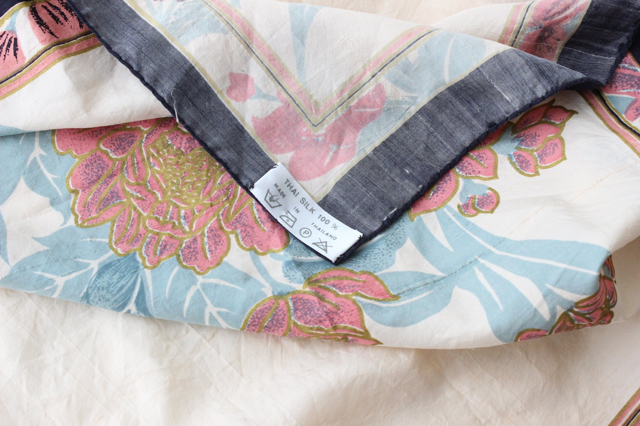 80s Thai Silk Floral Scarf