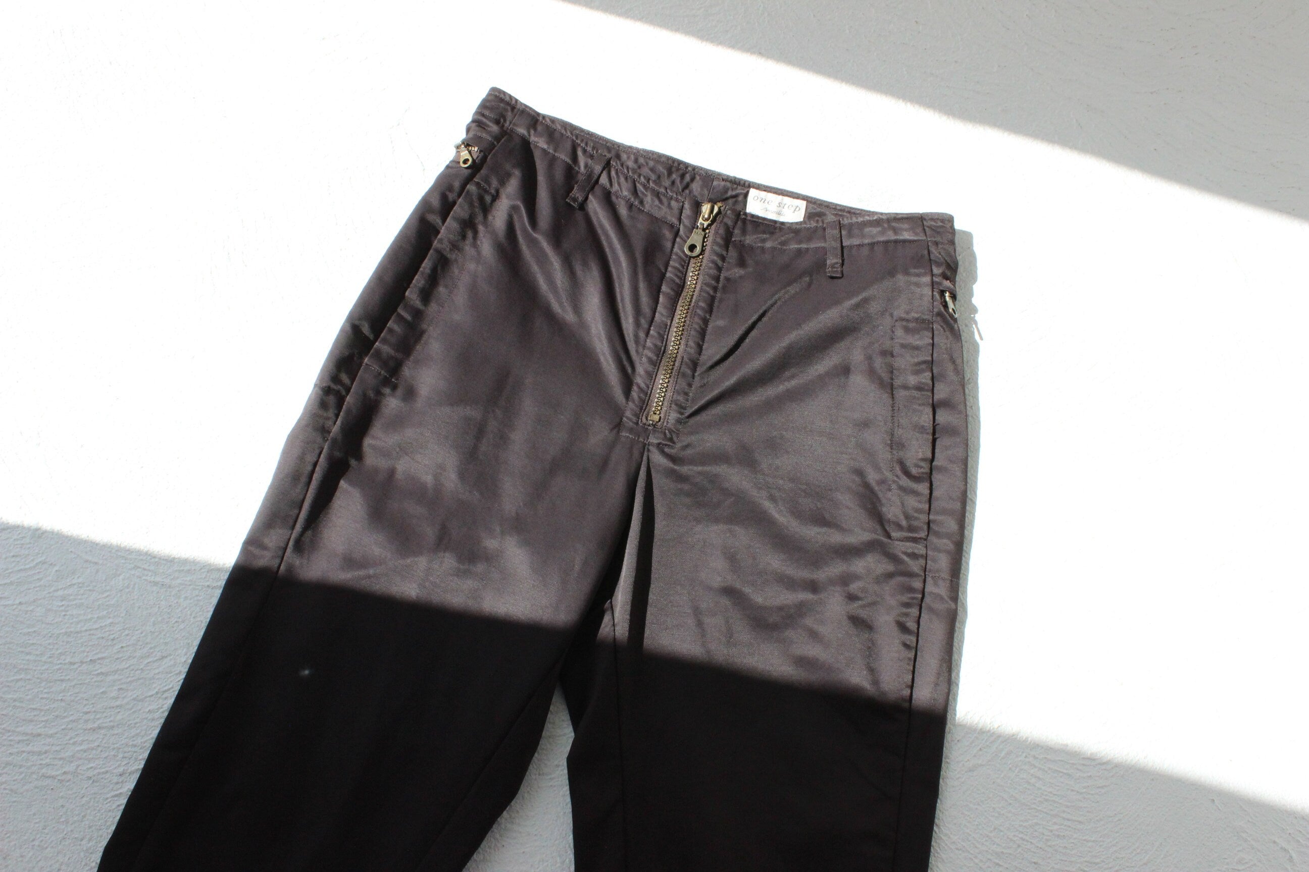 90s Unusual Textural Choc Nylon Trousers