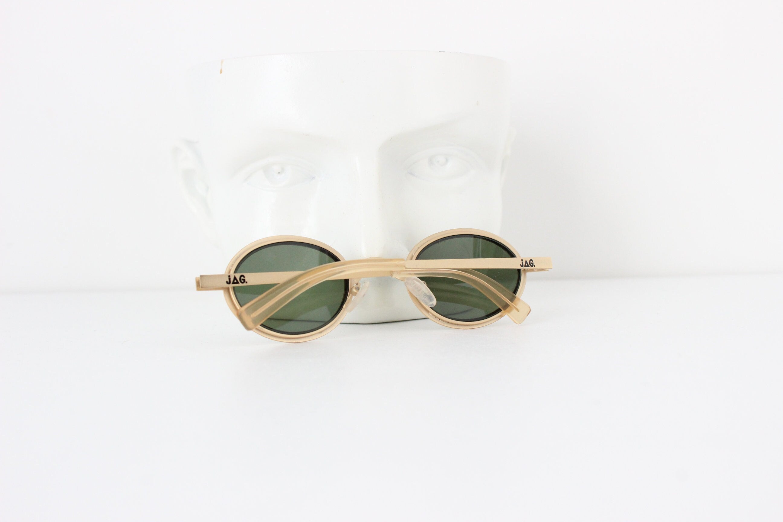 1990s JAG Matte Gold Metal Oval Sunglasses - Made in Italy