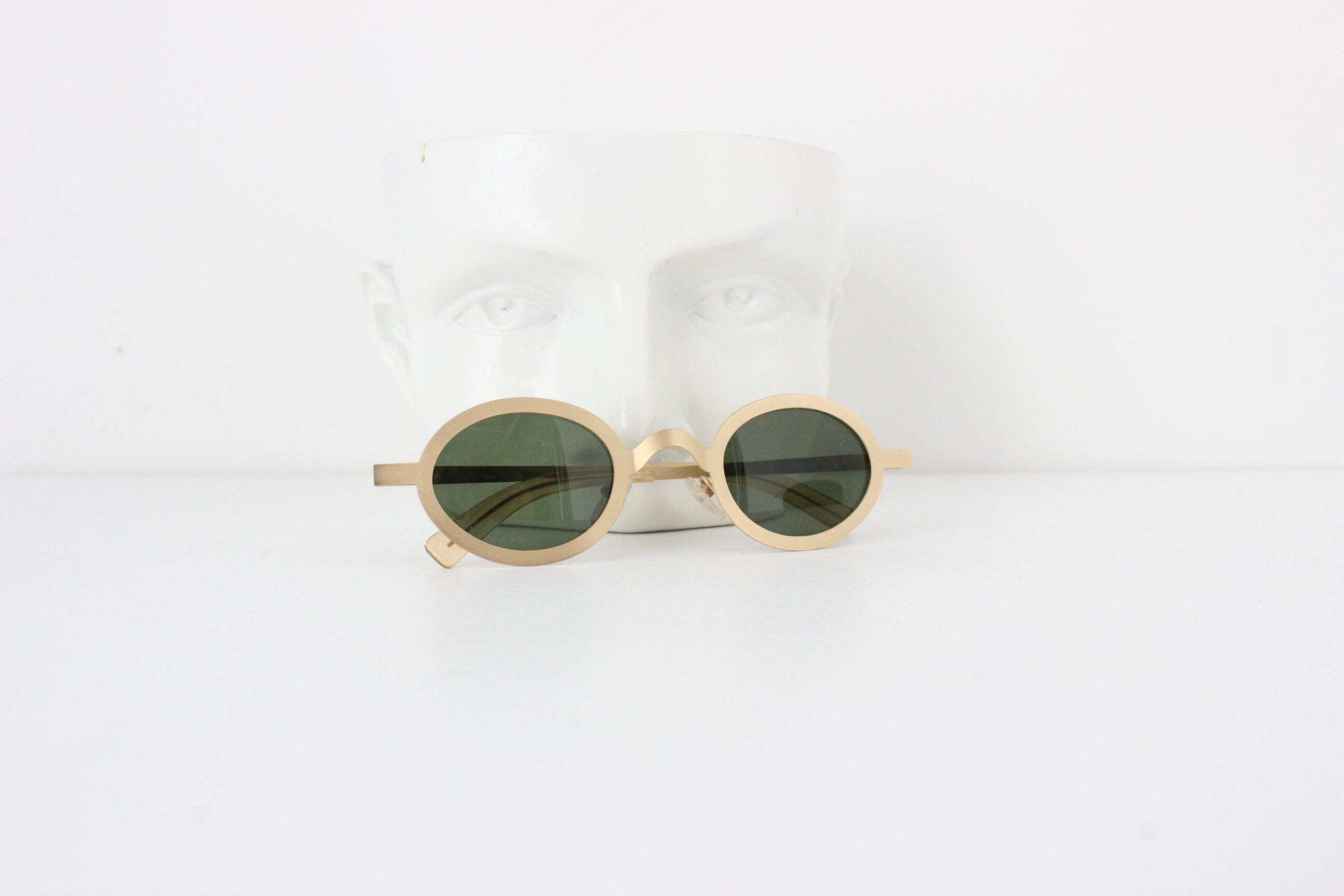 1990s JAG Matte Gold Metal Oval Sunglasses - Made in Italy