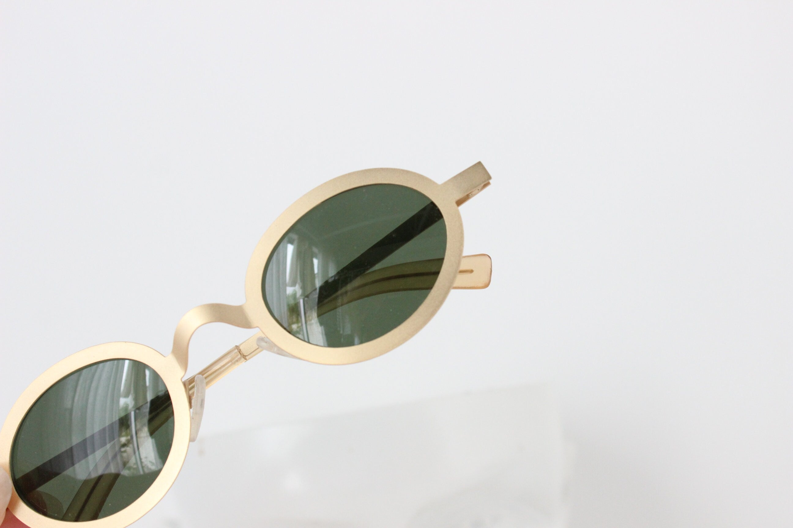 1990s JAG Matte Gold Metal Oval Sunglasses - Made in Italy