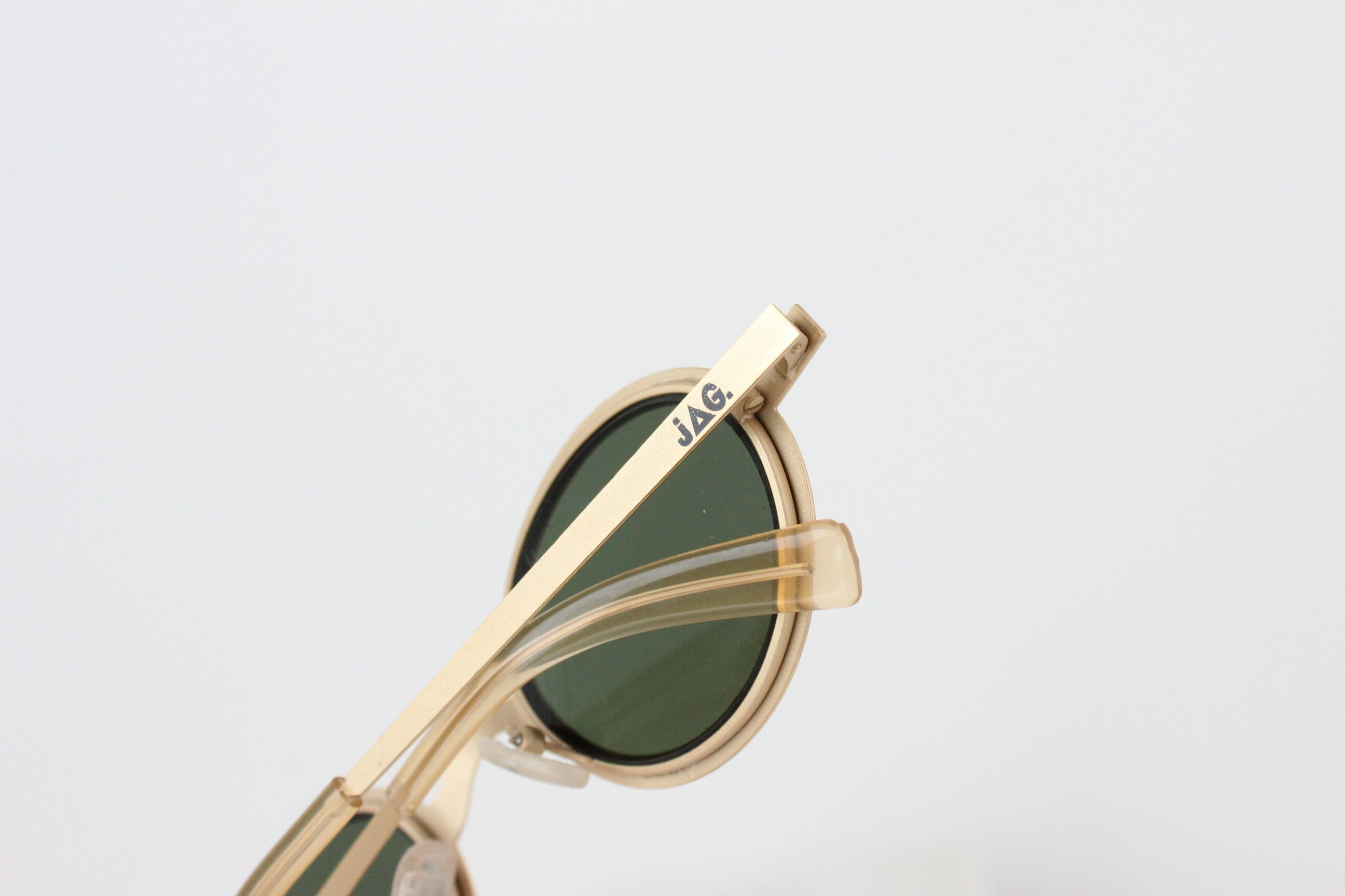 1990s JAG Matte Gold Metal Oval Sunglasses - Made in Italy