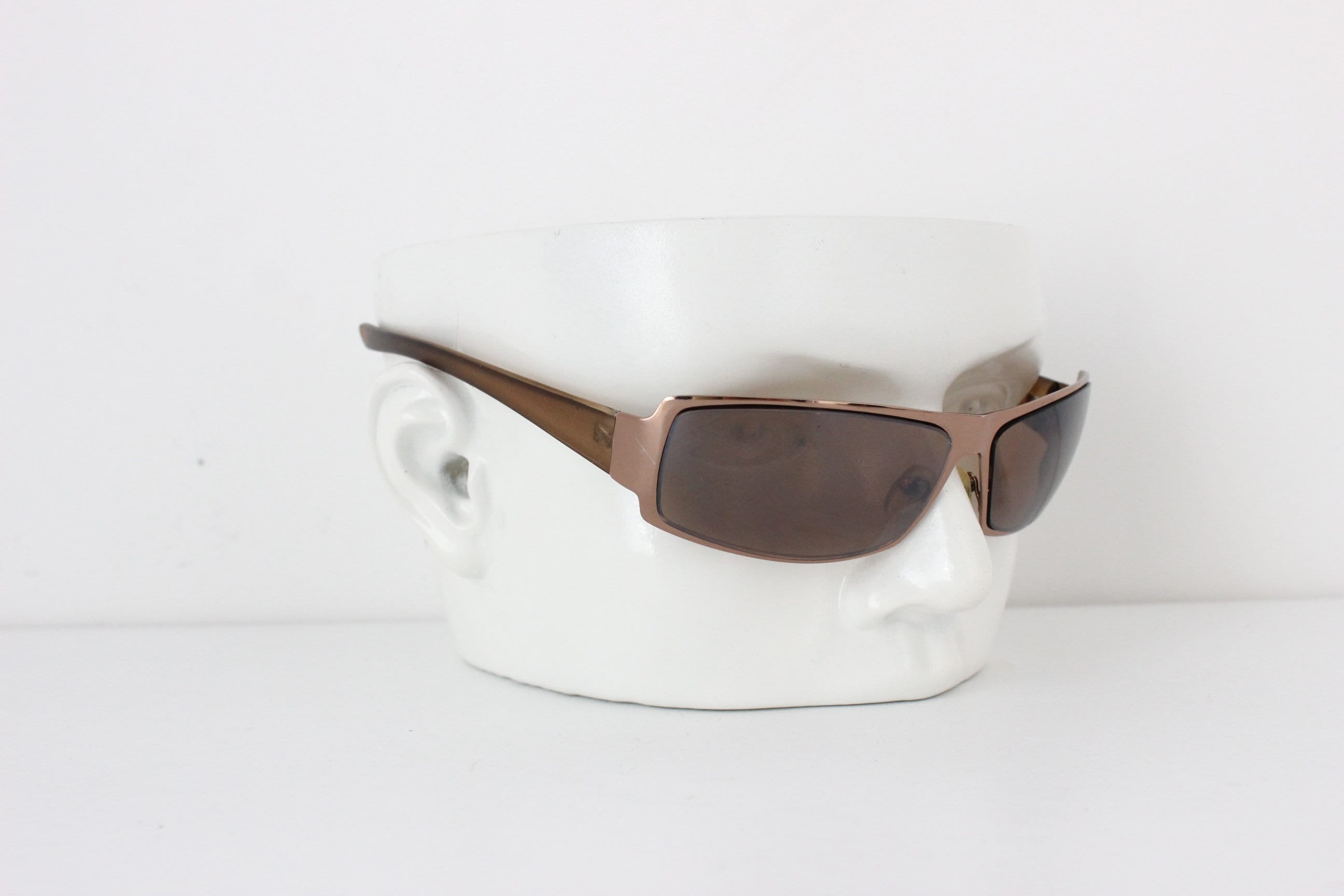 Y2K Bronze Metal Wraparound Sunglasses