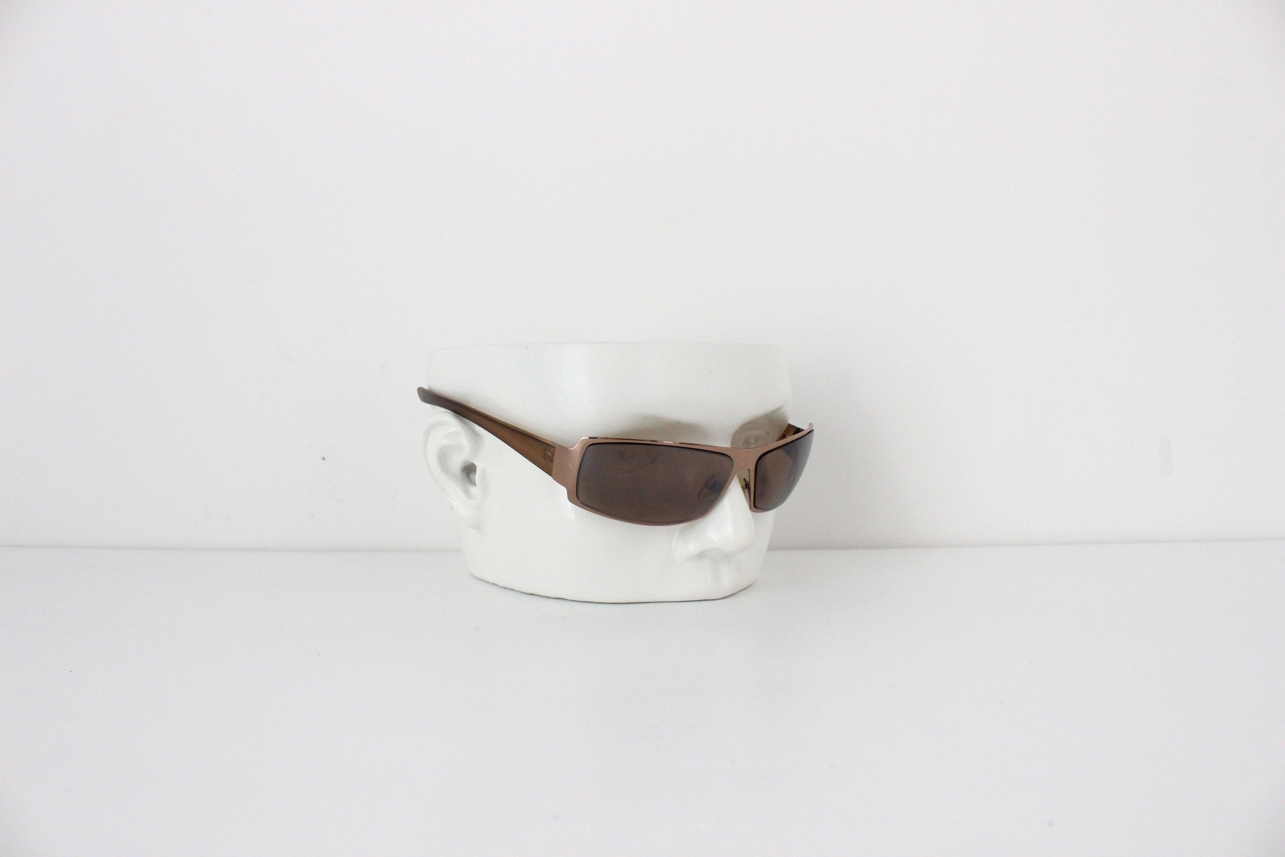 Y2K Bronze Metal Wraparound Sunglasses
