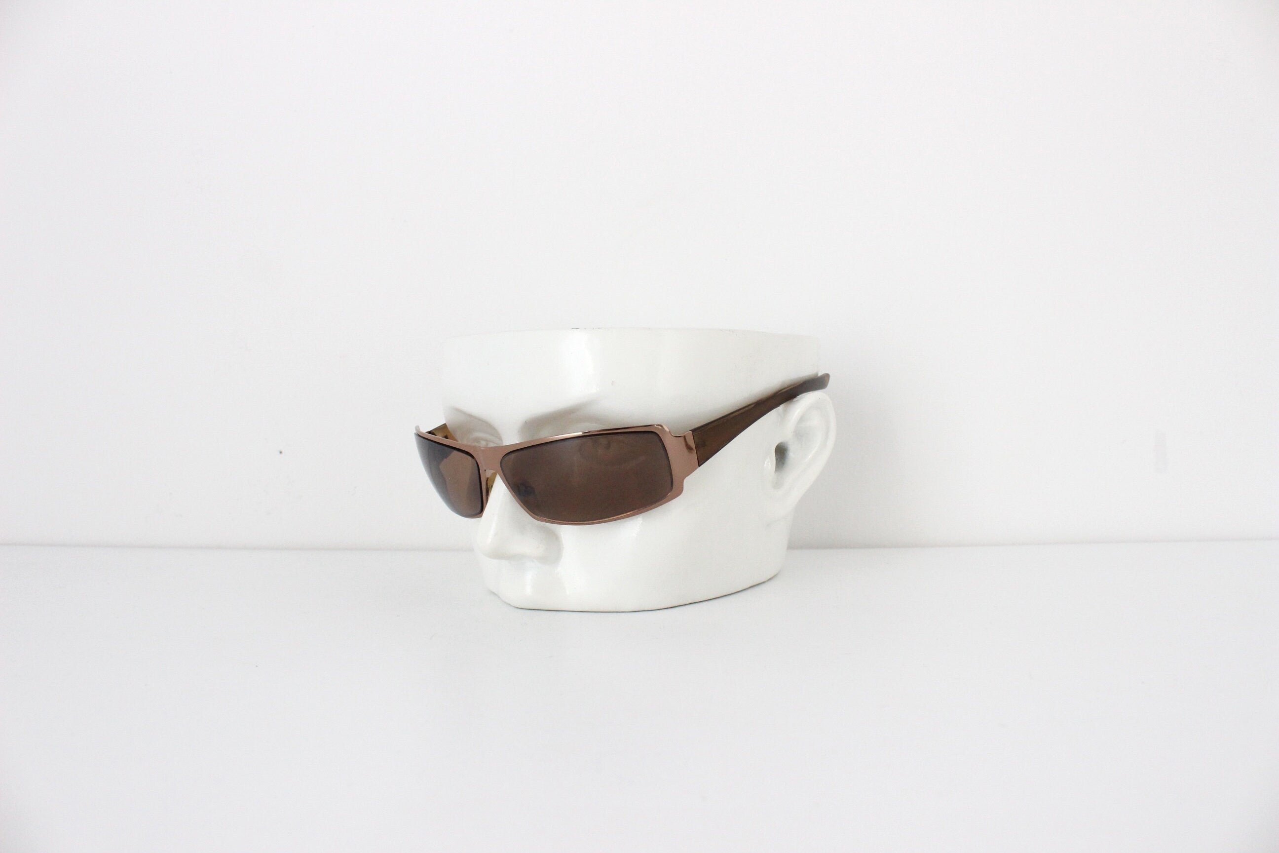 Y2K Bronze Metal Wraparound Sunglasses