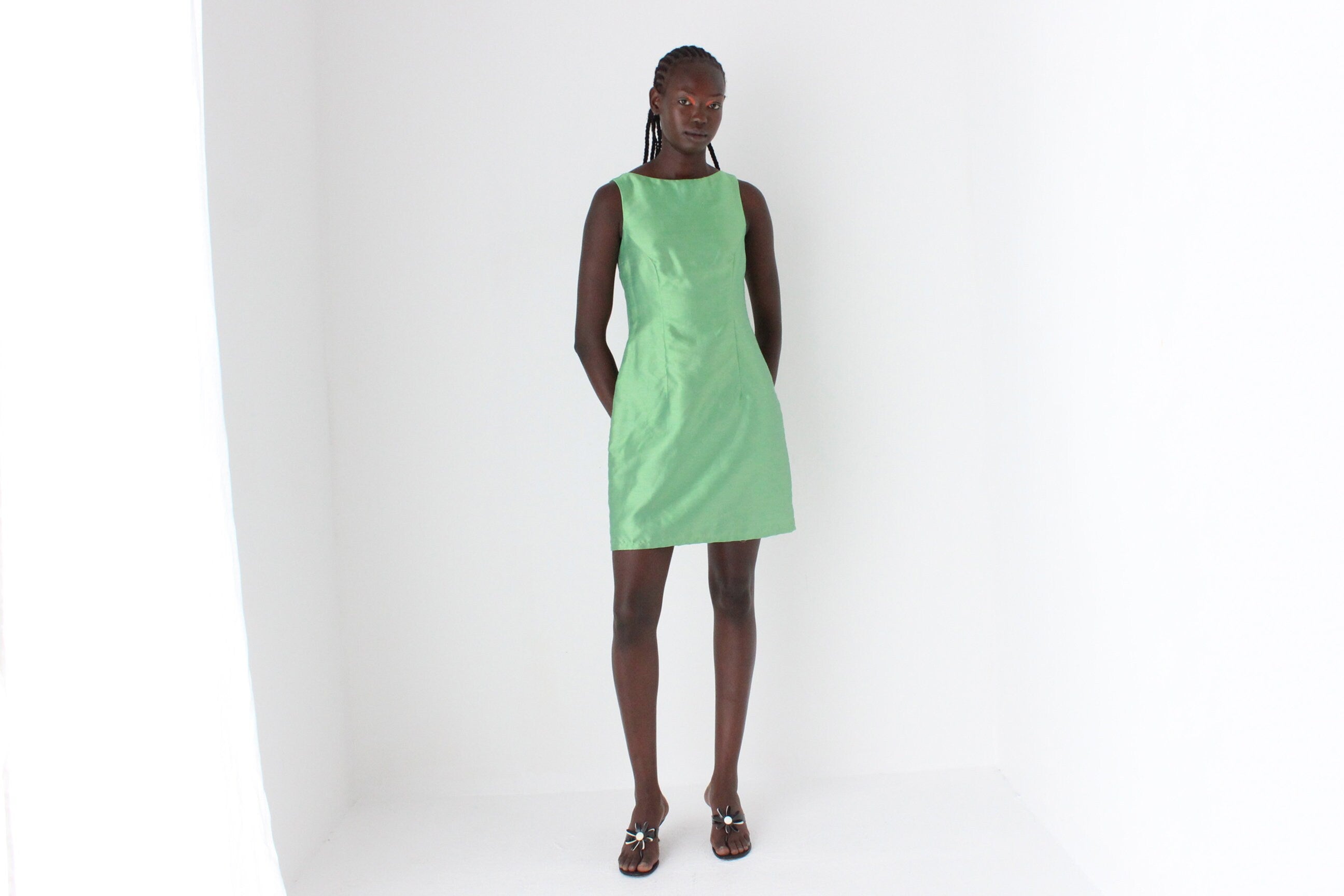 90s Iridescent Green Textured Mini Shift