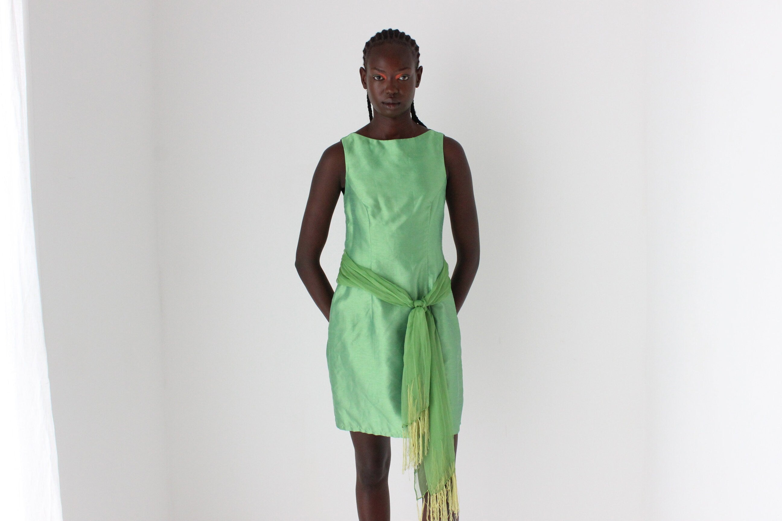 90s Iridescent Green Textured Mini Shift