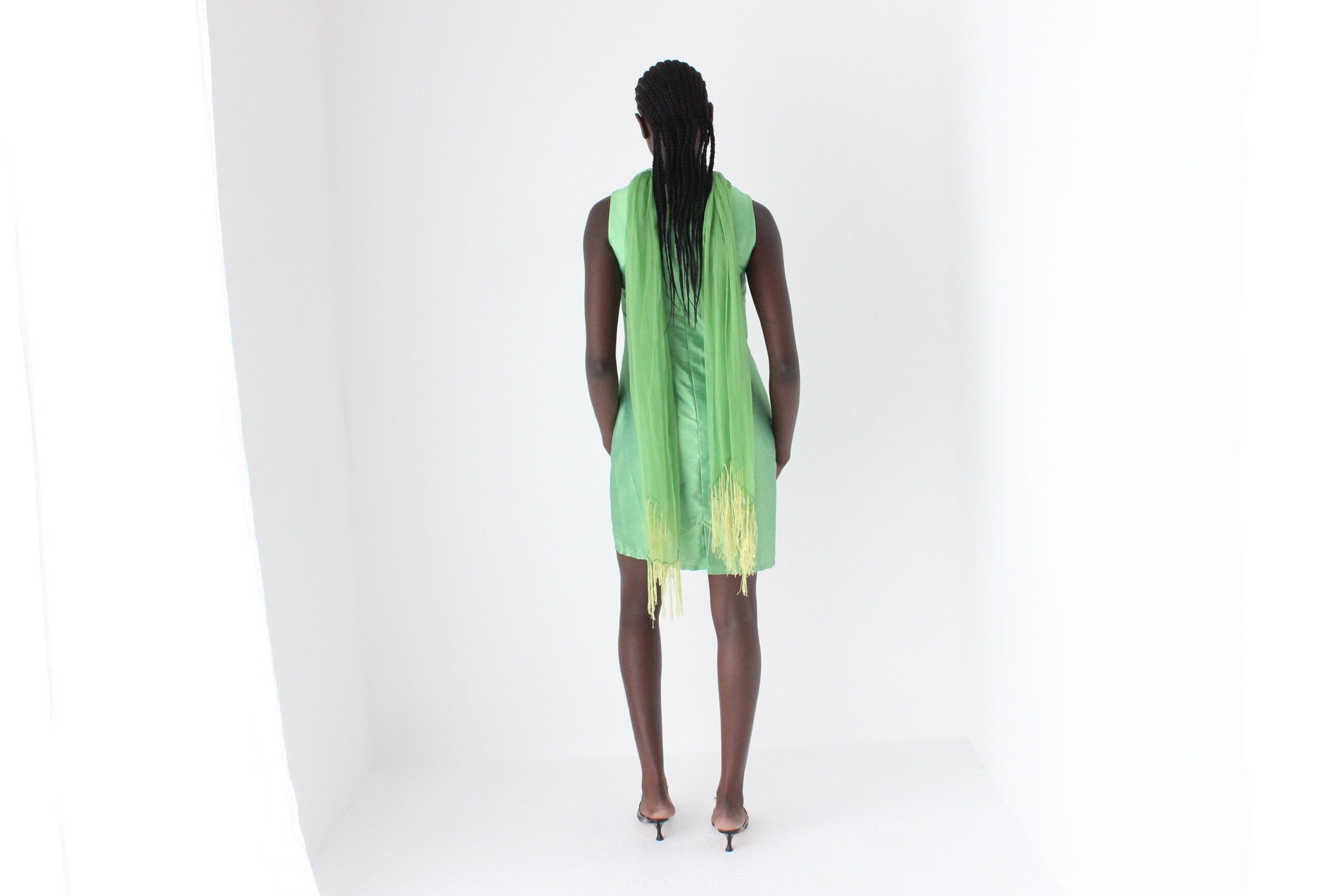 90s Iridescent Green Textured Mini Shift