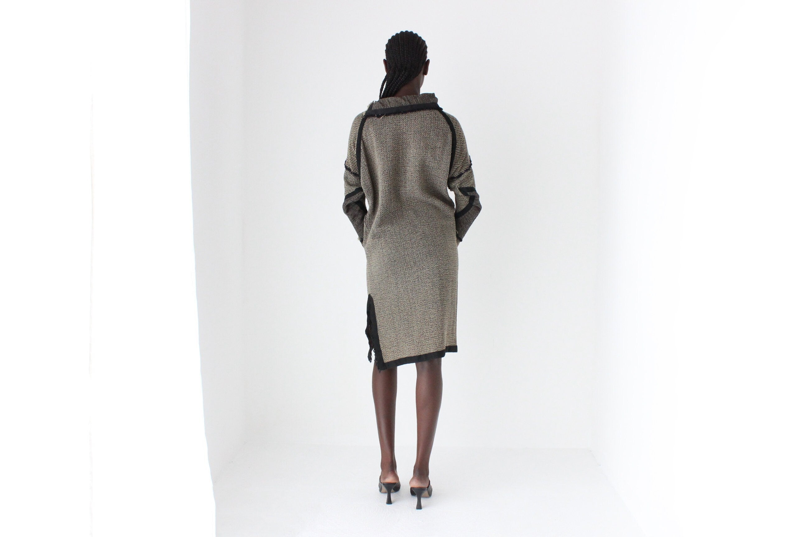 80s Anthea Crawford Woven Textured Sheath Dress