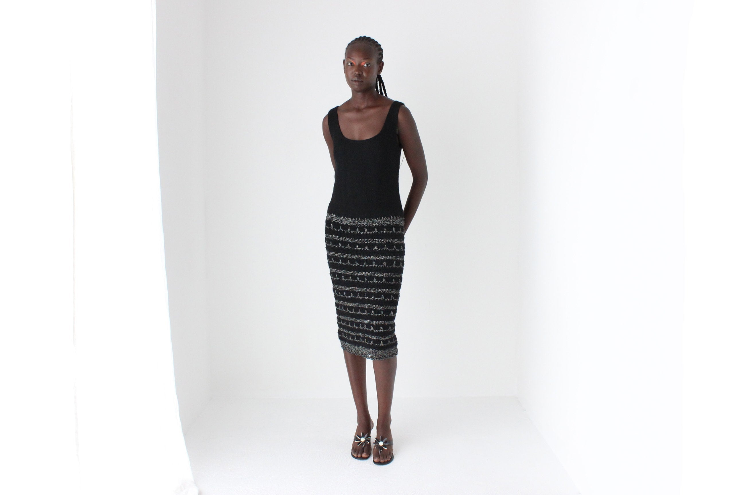 90s Moschino Couture Textured Tweed & Macrame Dress