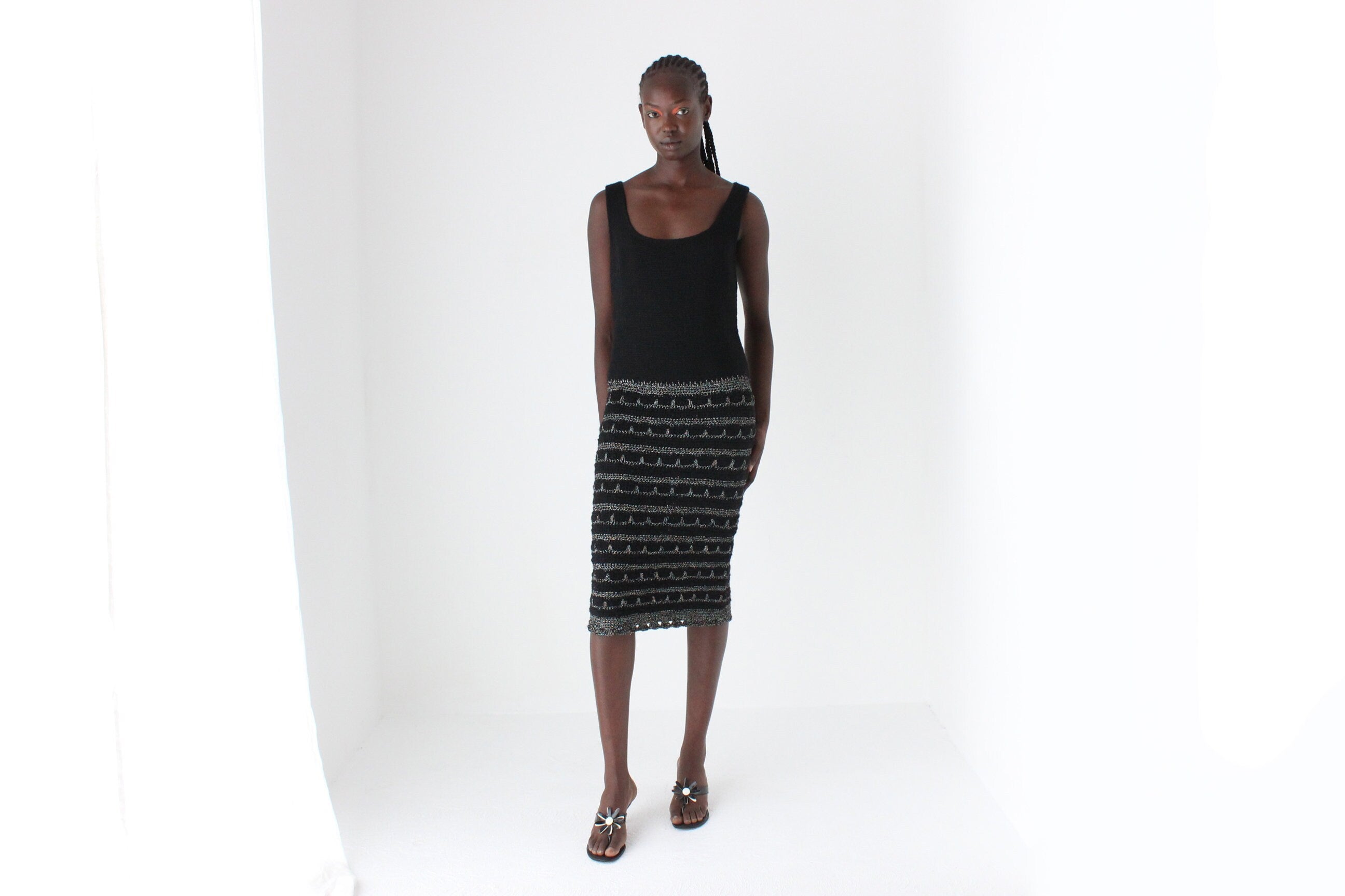 90s Moschino Couture Textured Tweed & Macrame Dress