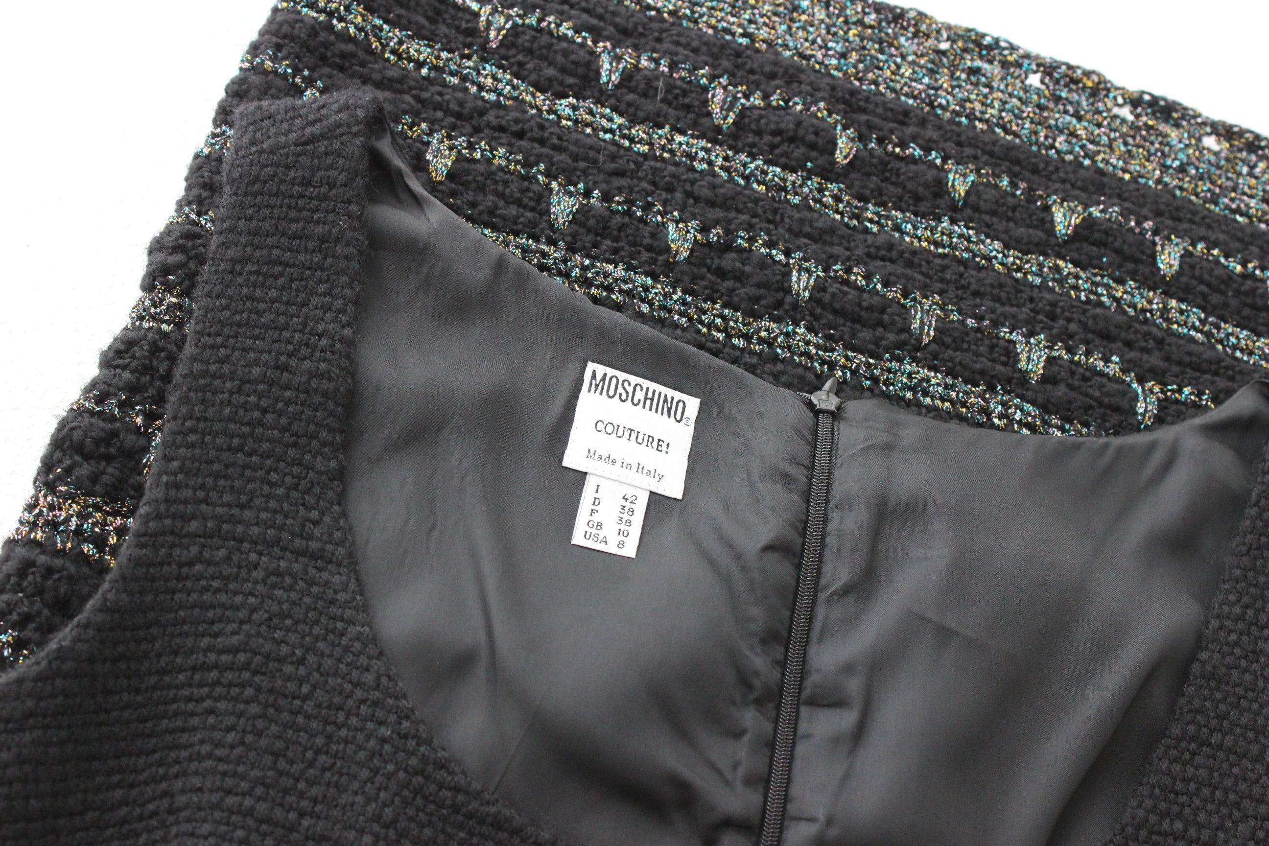 90s Moschino Couture Textured Tweed & Macrame Dress