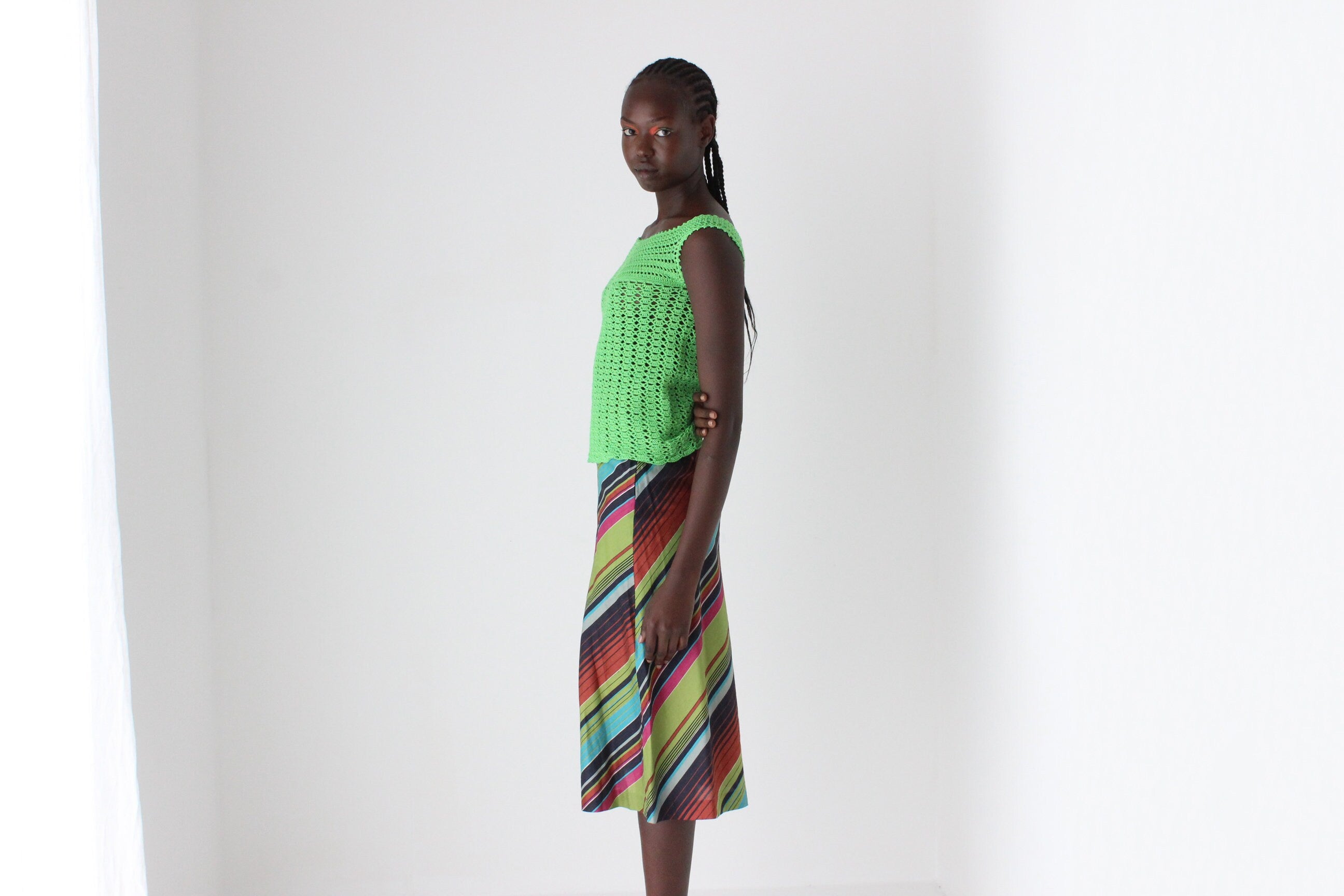 70s Italian Vintage Lime Crochet Top