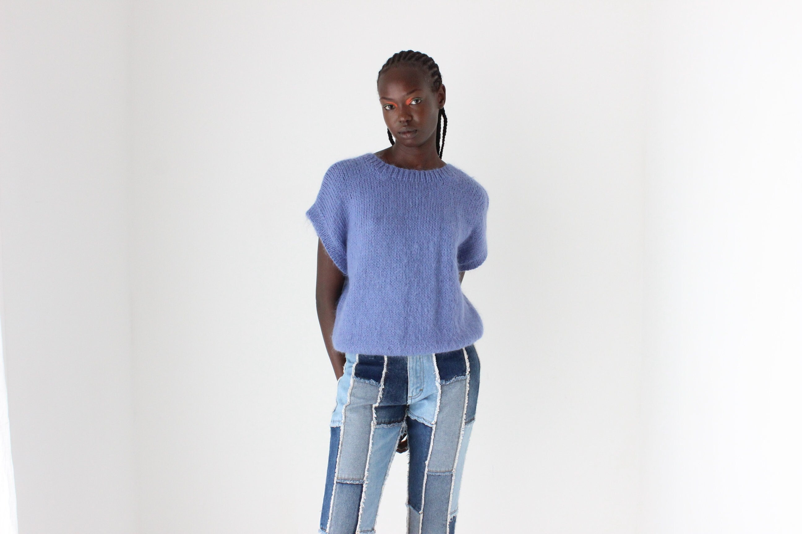 80s Textured Fluffy Mohair Knit Sweater Tee