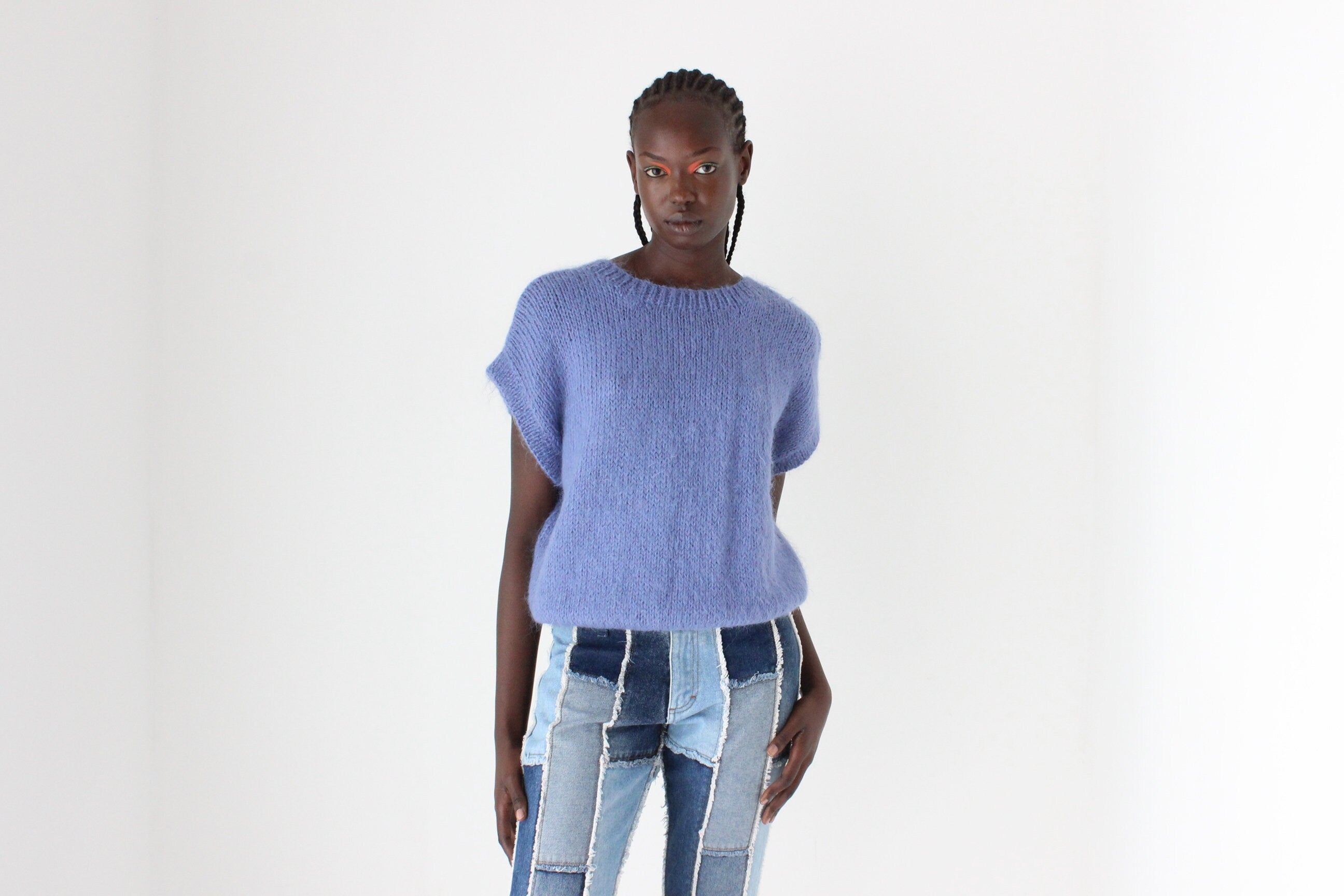 80s Textured Fluffy Mohair Knit Sweater Tee