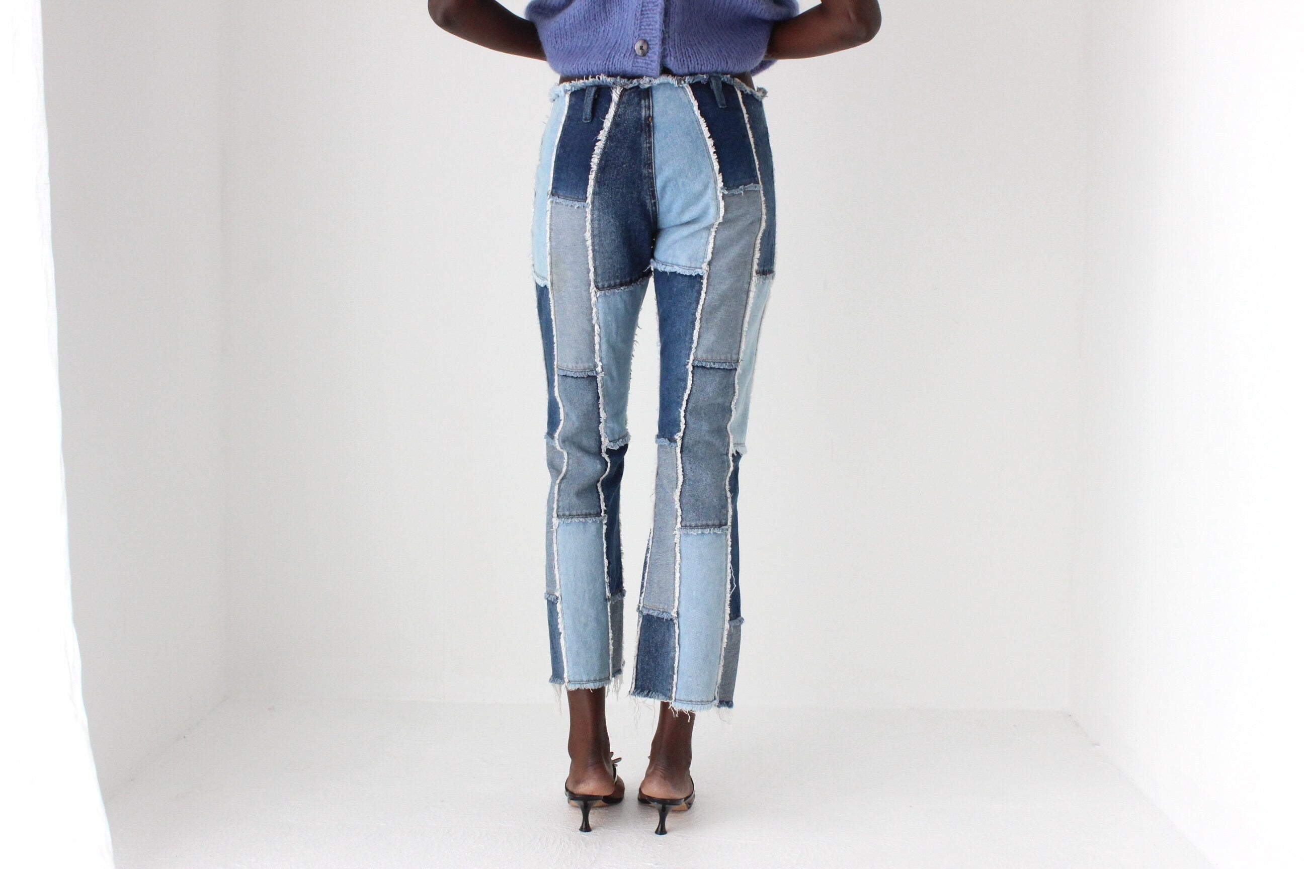 Y2K Frayed Denim Patchwork Texture Jeans