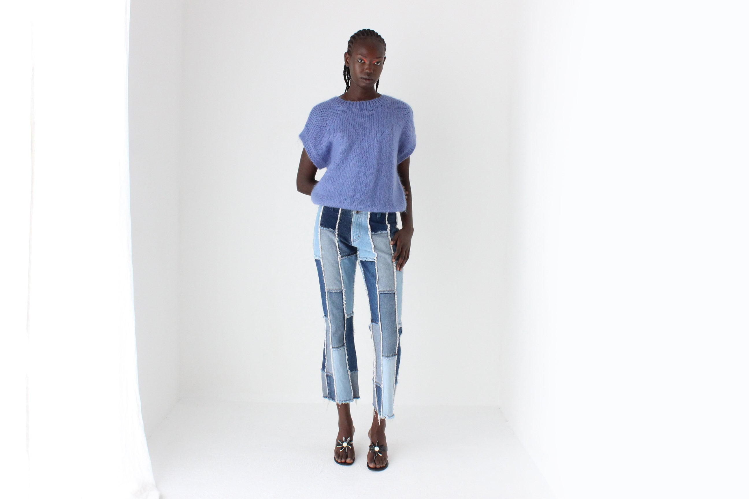 Y2K Frayed Denim Patchwork Texture Jeans