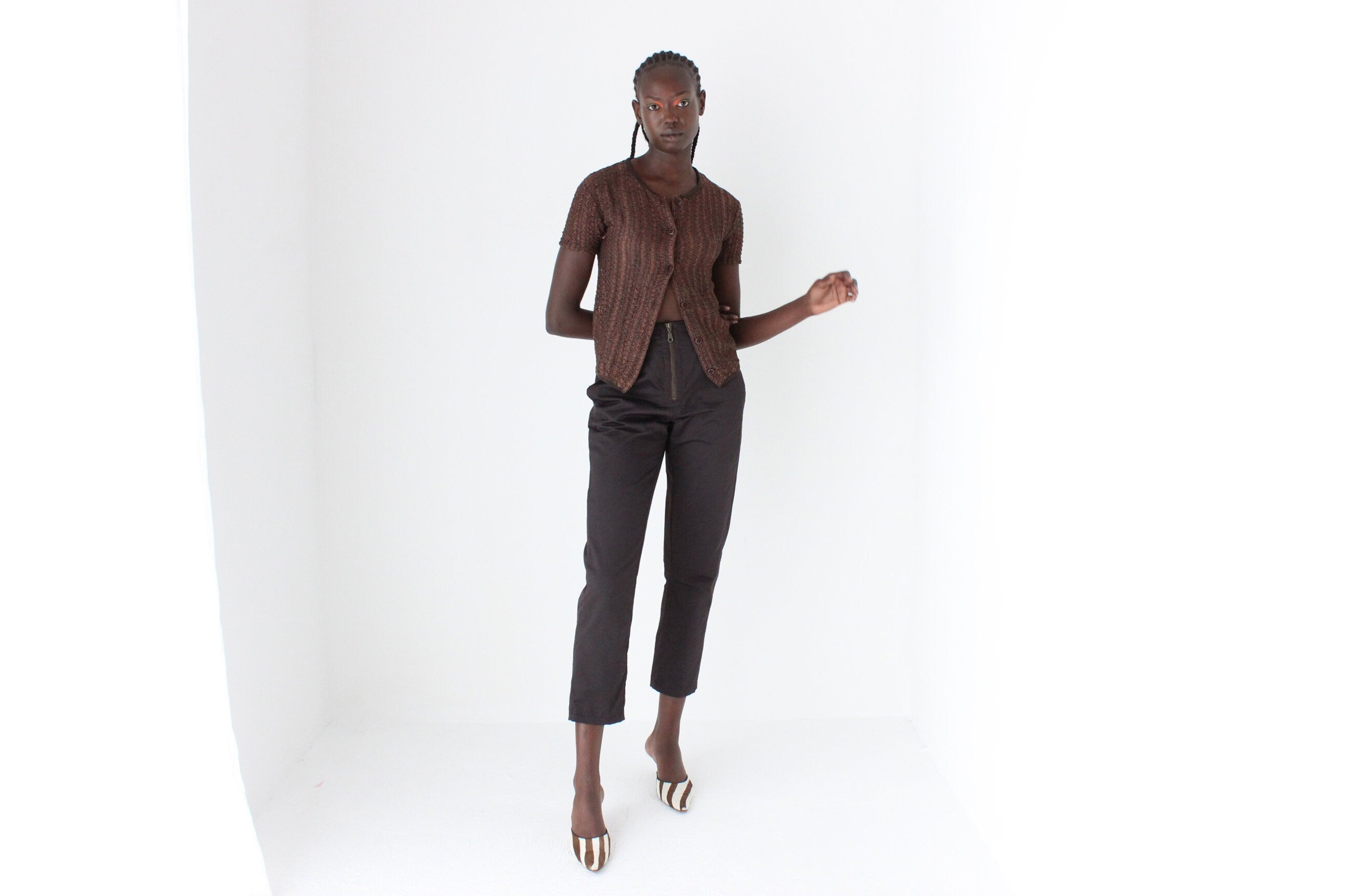 90s NZ Designer Textural Chocolate Tee Top