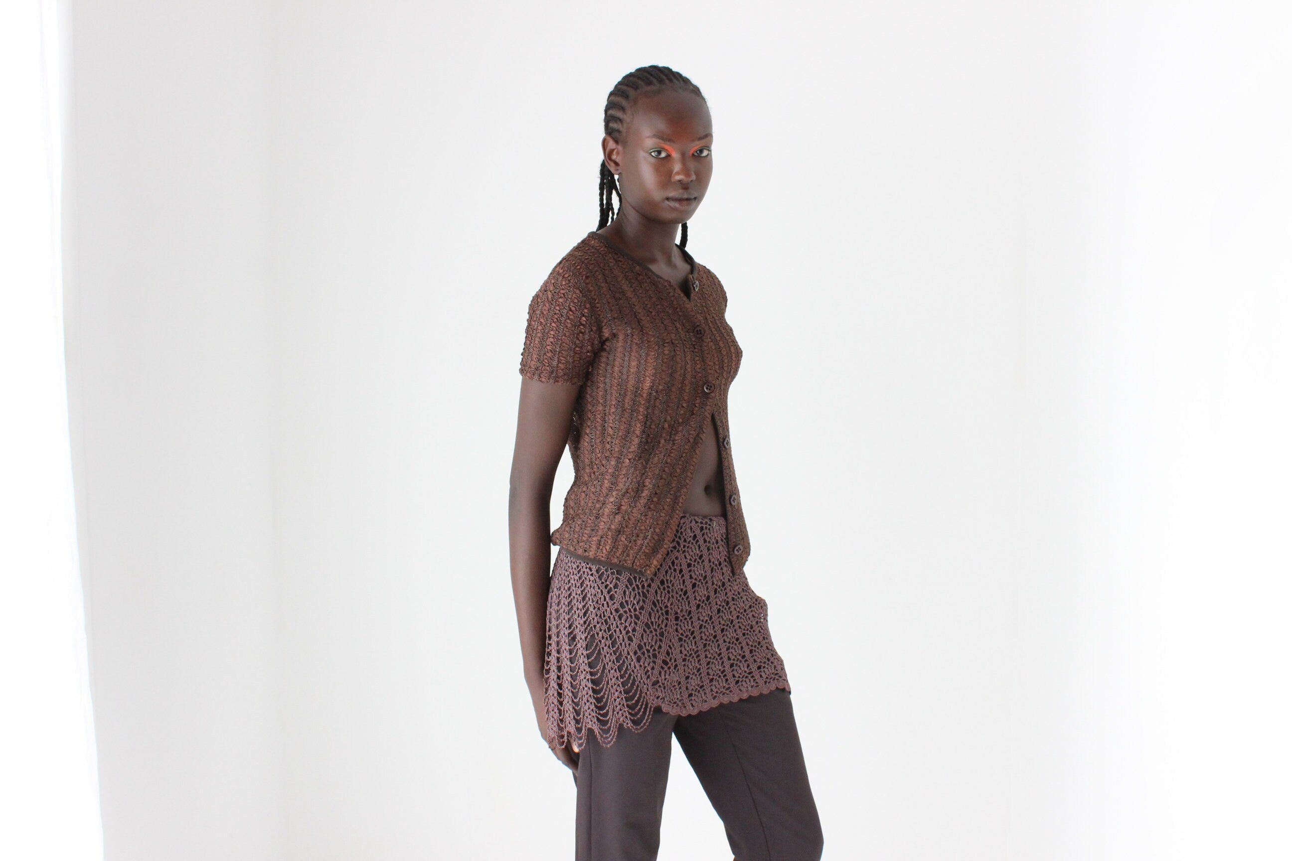 Y2K Crochet Knit Cover Up Skirt or Layering Piece