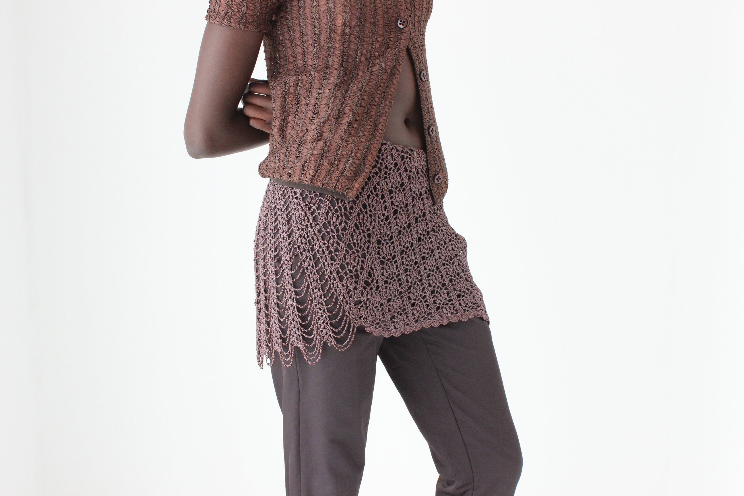 Y2K Crochet Knit Cover Up Skirt or Layering Piece