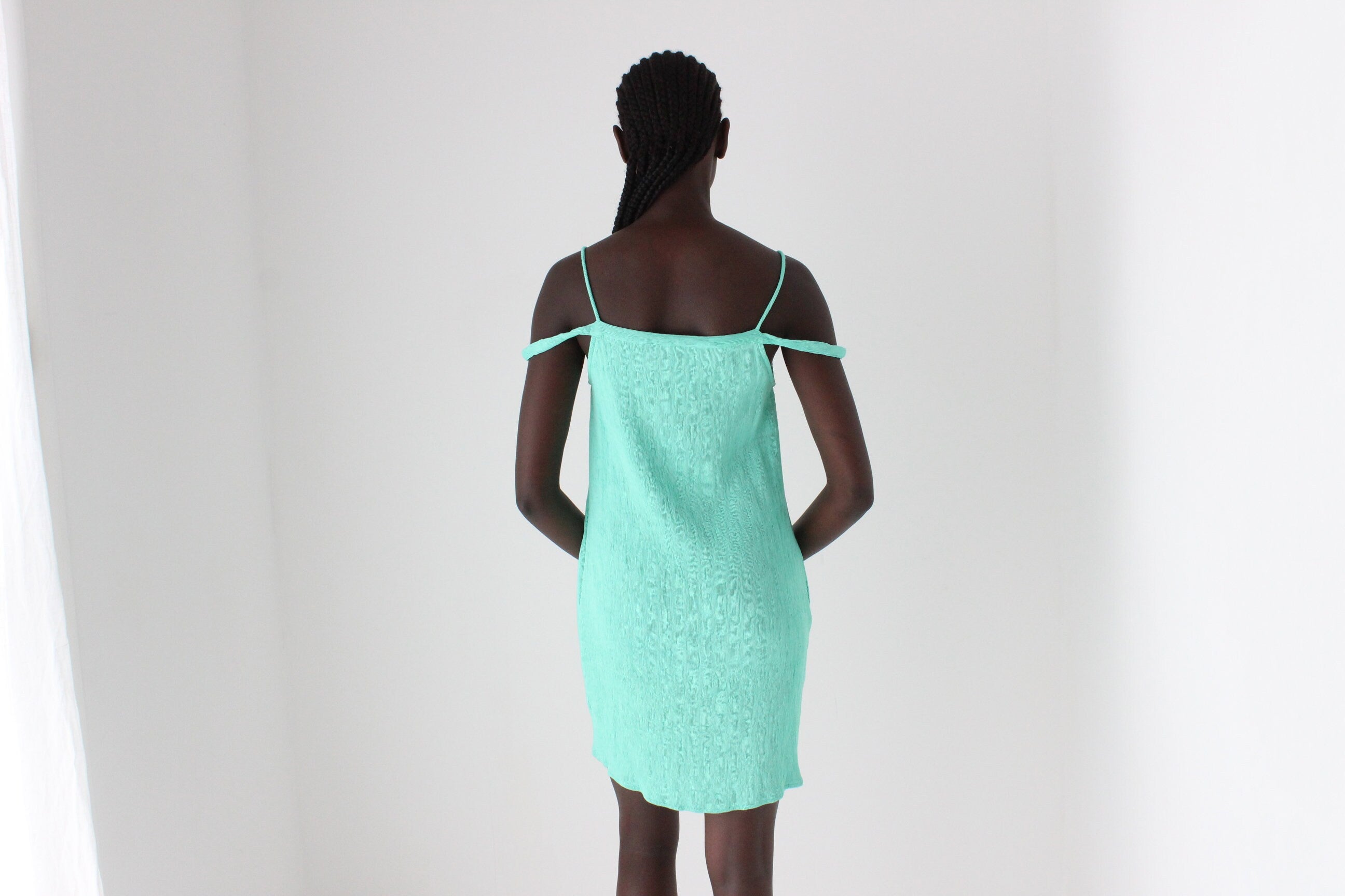 80s Textured Wired Plunge Neck Mini Dress