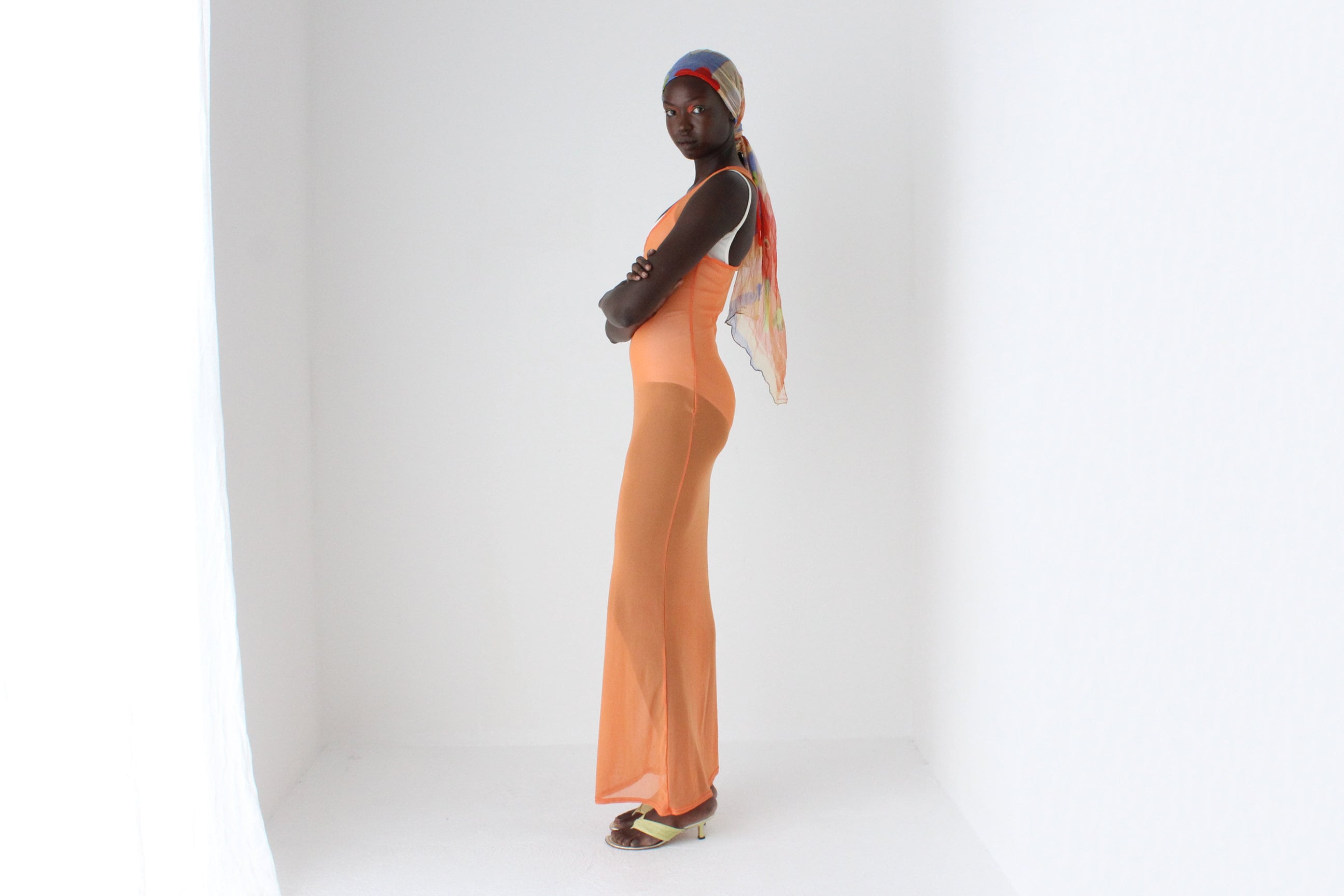 80s Floral Pure Silk Georgette Sash Scarf