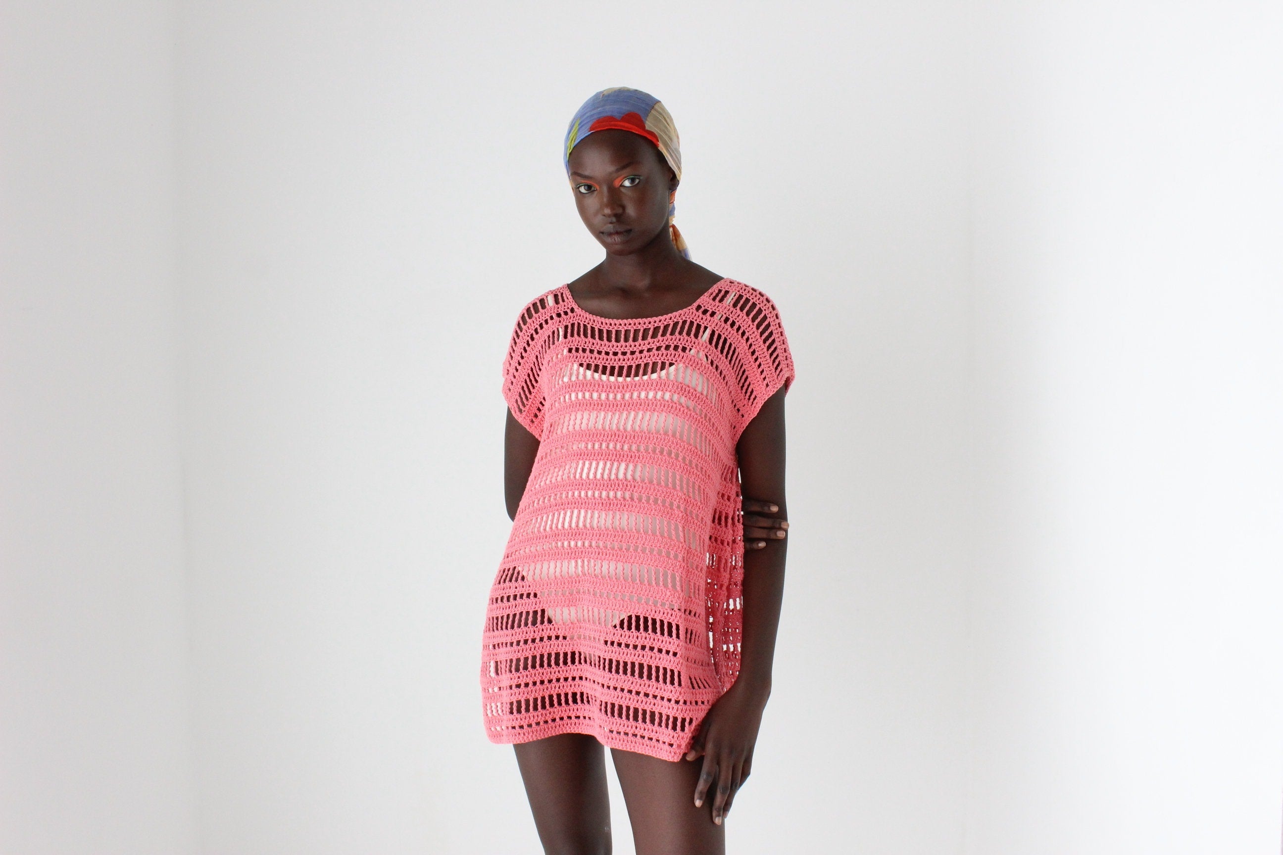 Y2K Bubblegum Crochet Open Knit Smock Dress / Top