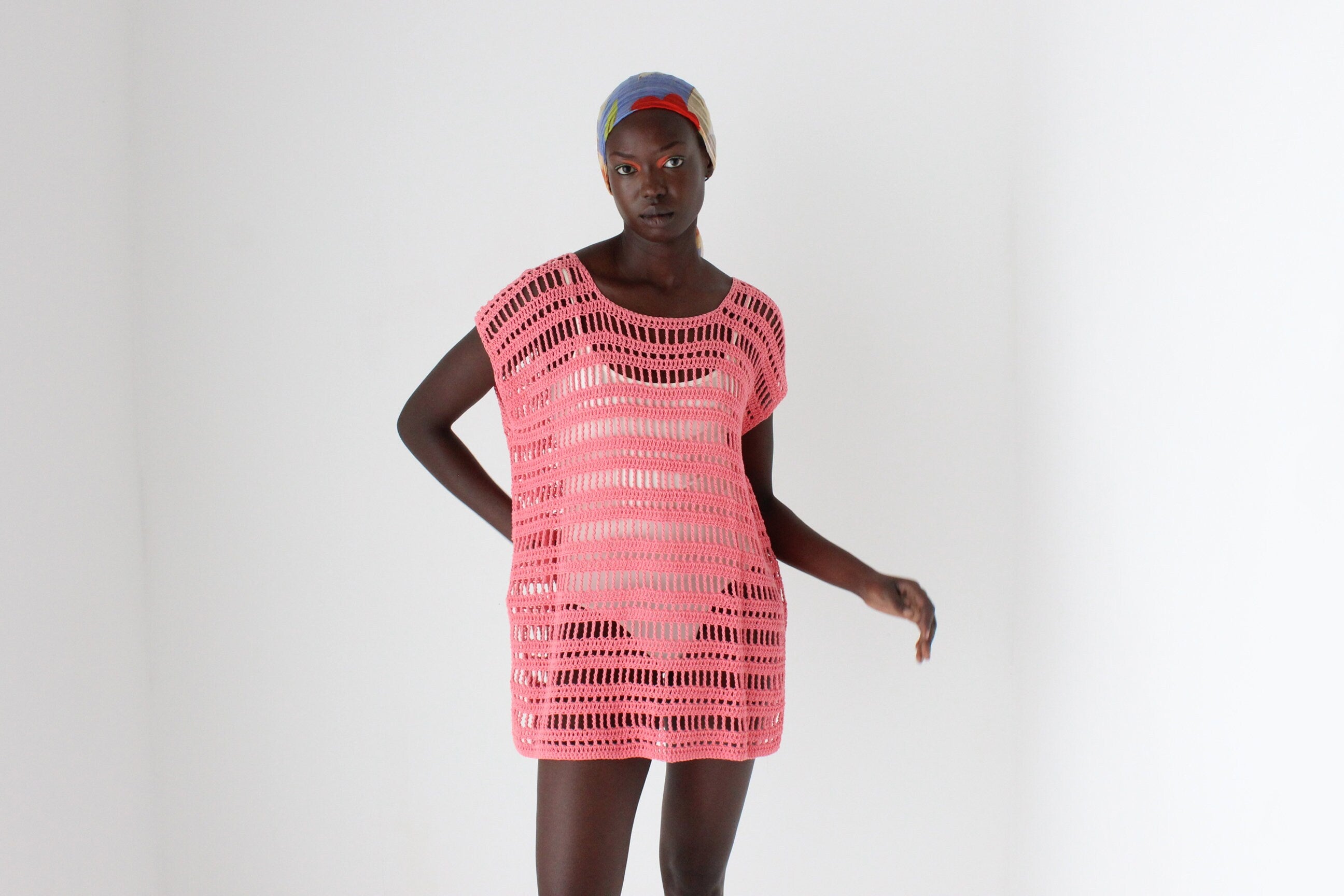 Y2K Bubblegum Crochet Open Knit Smock Dress / Top