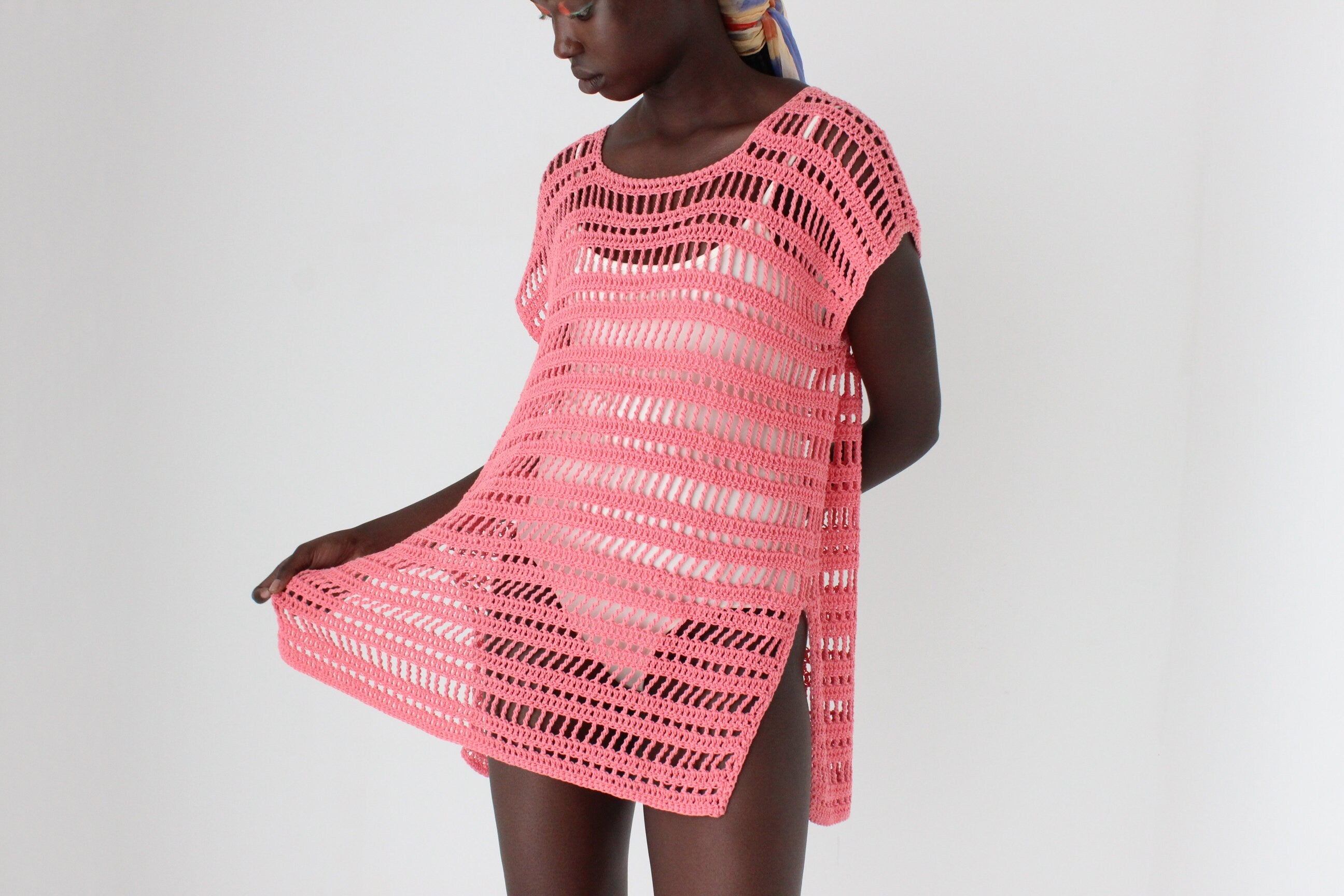Y2K Bubblegum Crochet Open Knit Smock Dress / Top