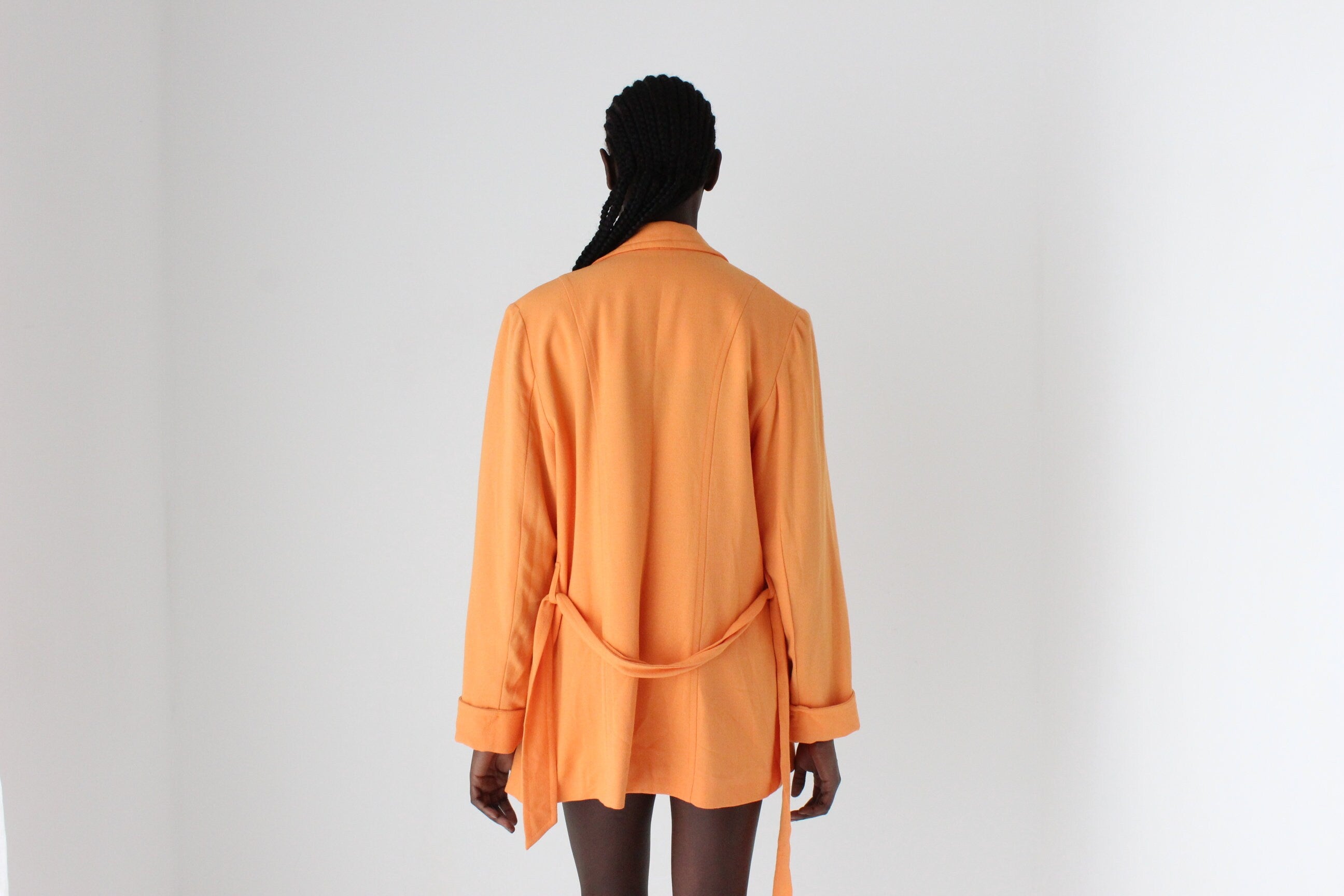 80s Textured Crepe Belted Swing Coat