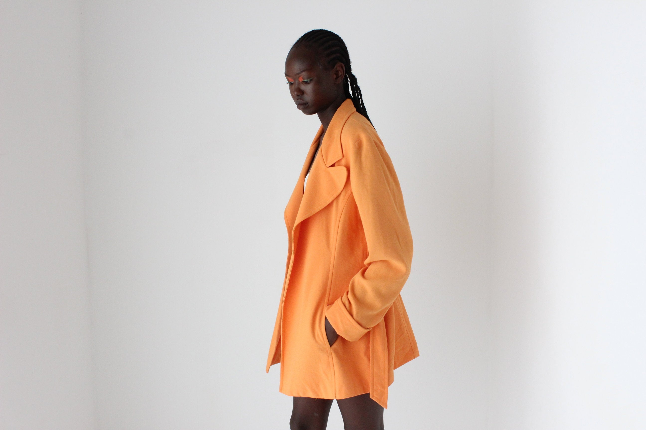 80s Textured Crepe Belted Swing Coat