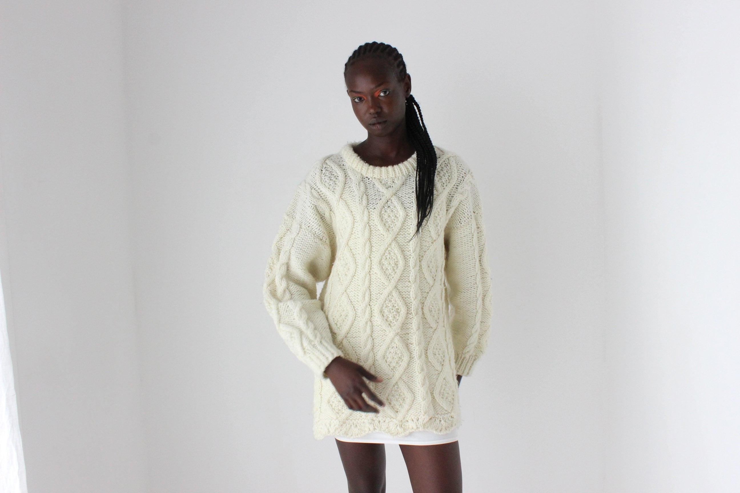 80s Chunky Cable Knit Sweater Dress