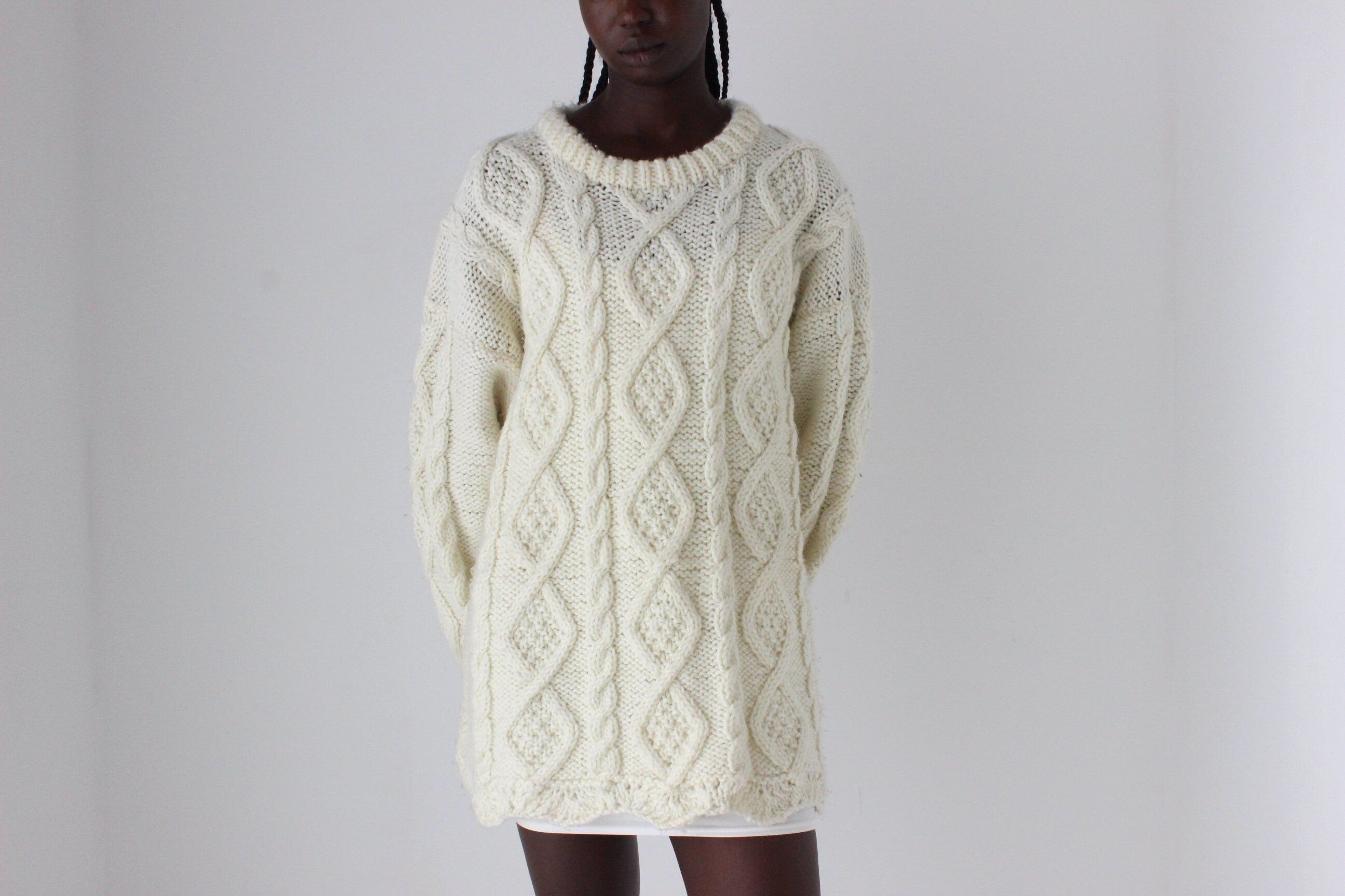 80s Chunky Cable Knit Sweater Dress
