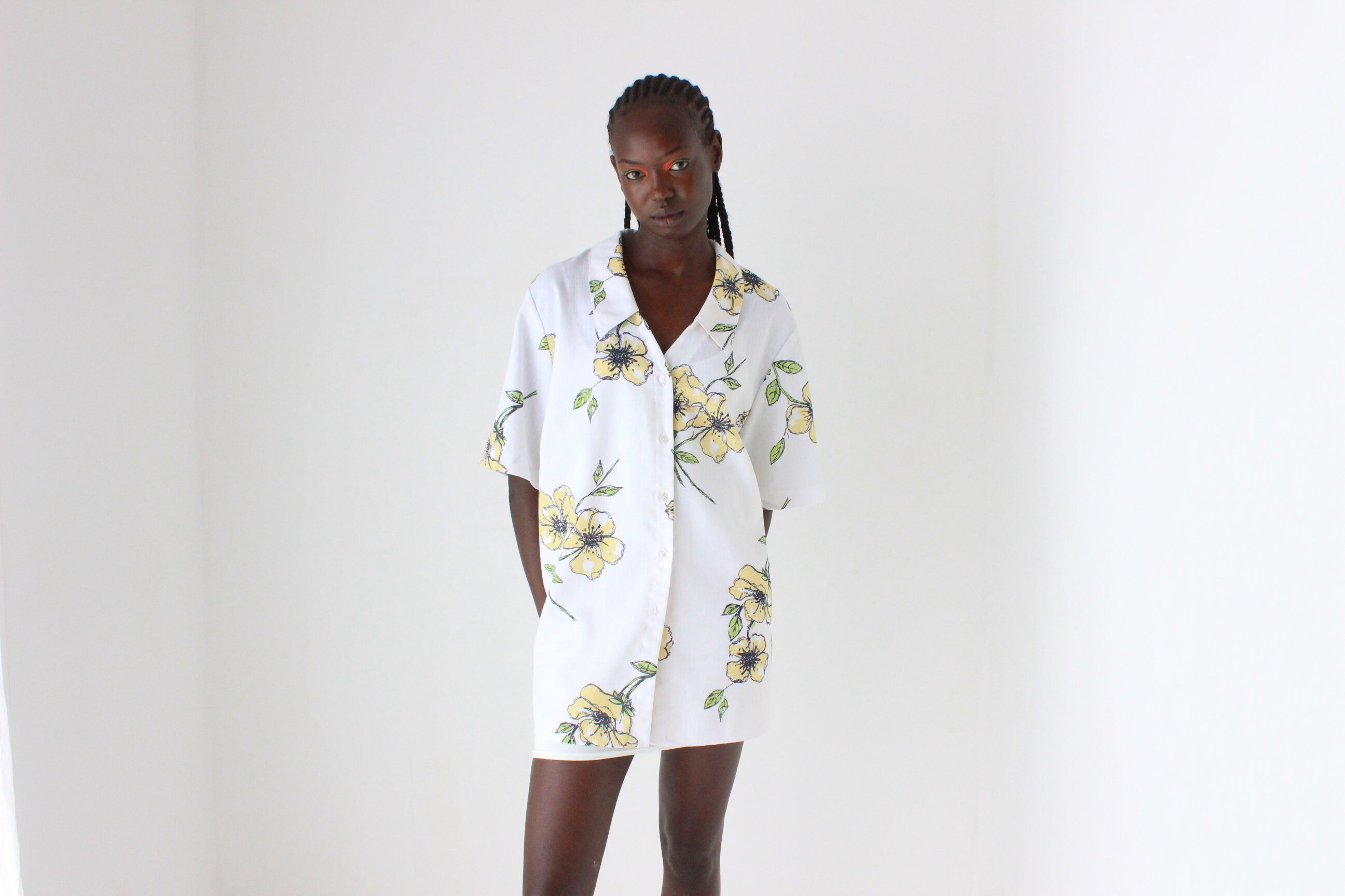 80s Woven Textured Short Sleeve Boxy Shirt